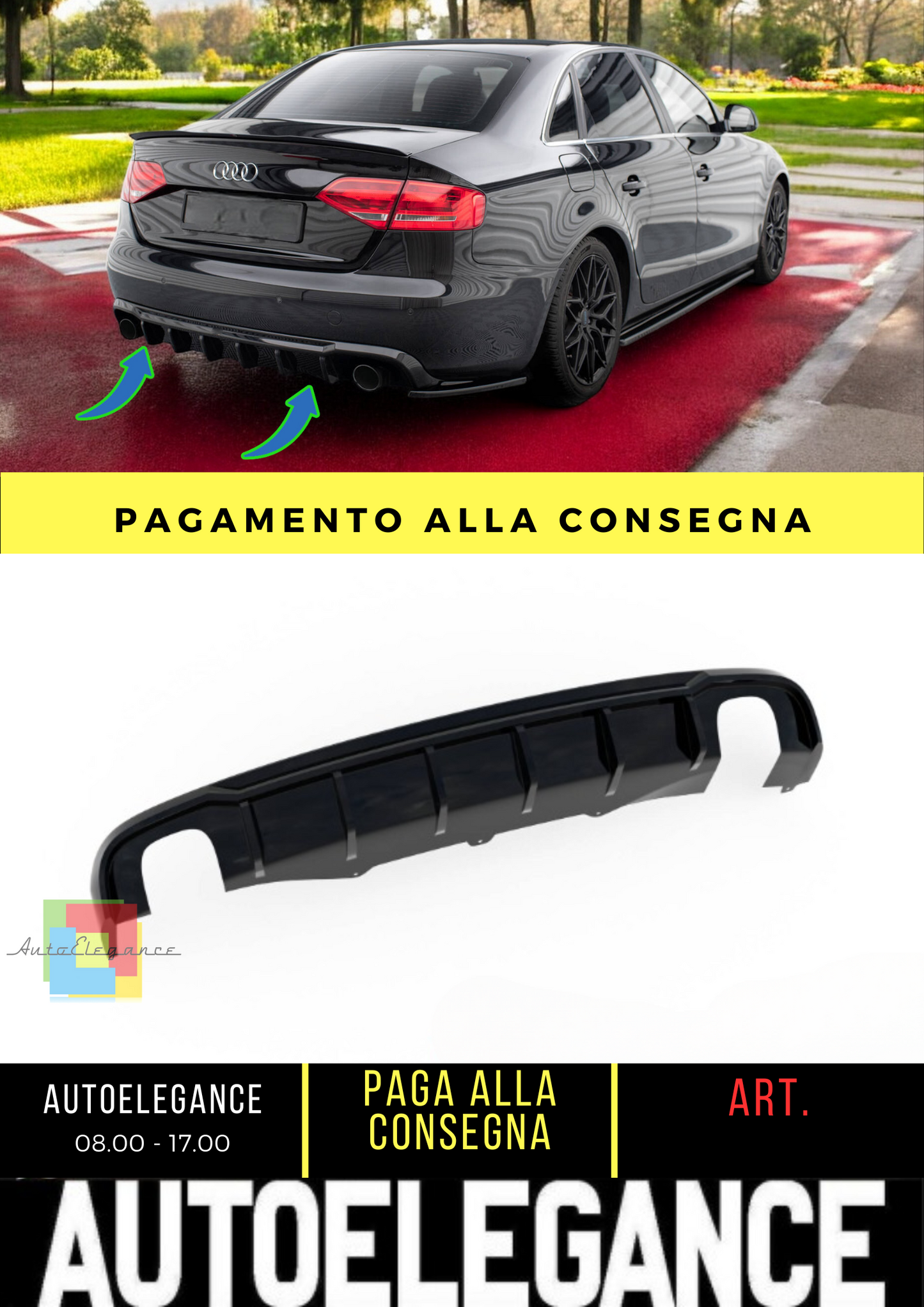 ⭐ Diffusore posteriore nero luci Audi A4 B8 (Versione con scarichi su due lati)⭐