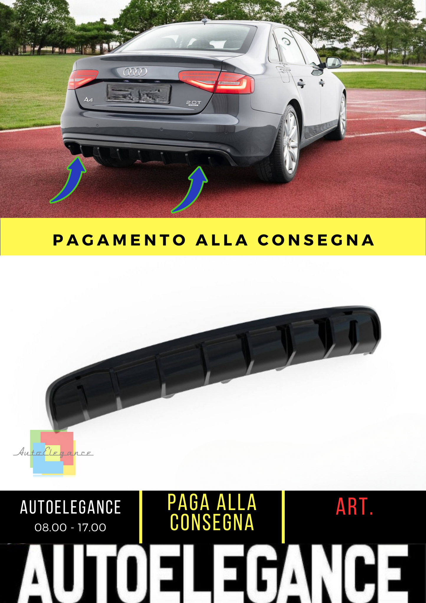 ⭐ Diffusore posteriore nero luci Audi A4 B8 Facelift (Versione senza scarichi)⭐