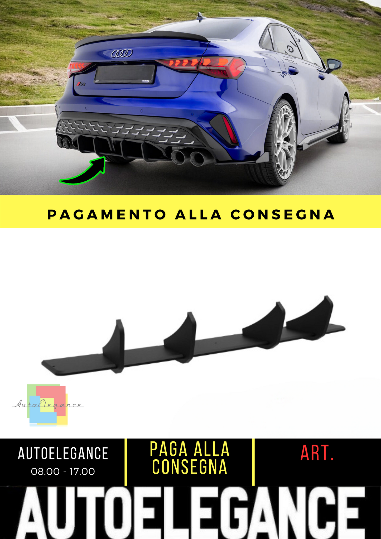 ⭐Diffusore posteriore nero luci Audi S3 Berlina 8Y Facelift⭐