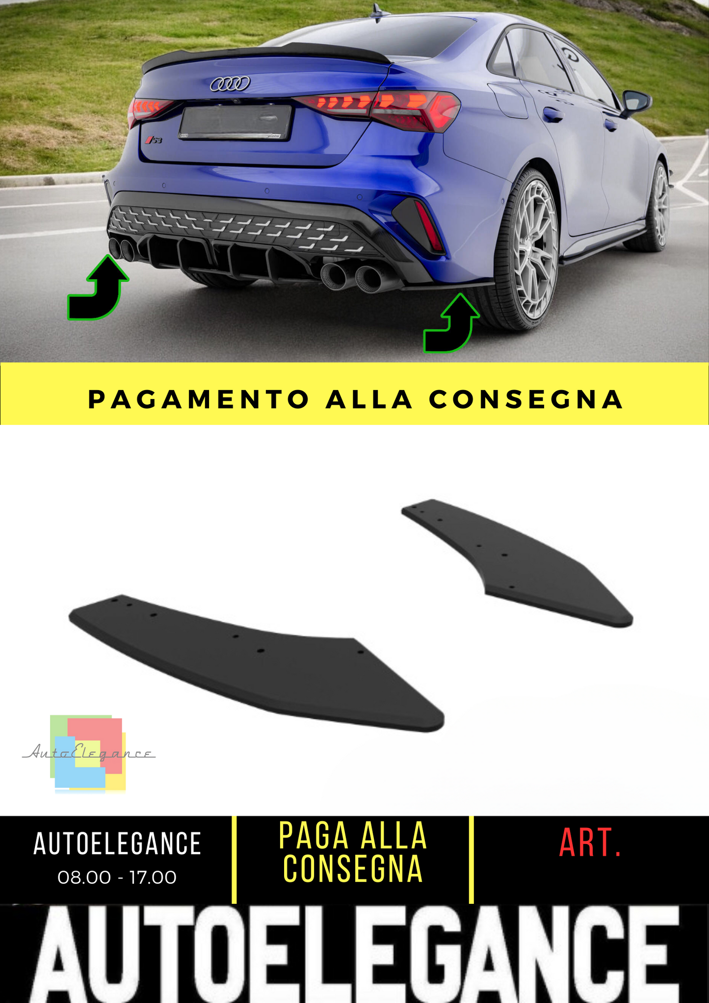 ⭐Splitter Laterali Posteriori Street Pro Audi S3 Berlina 8Y Facelift⭐