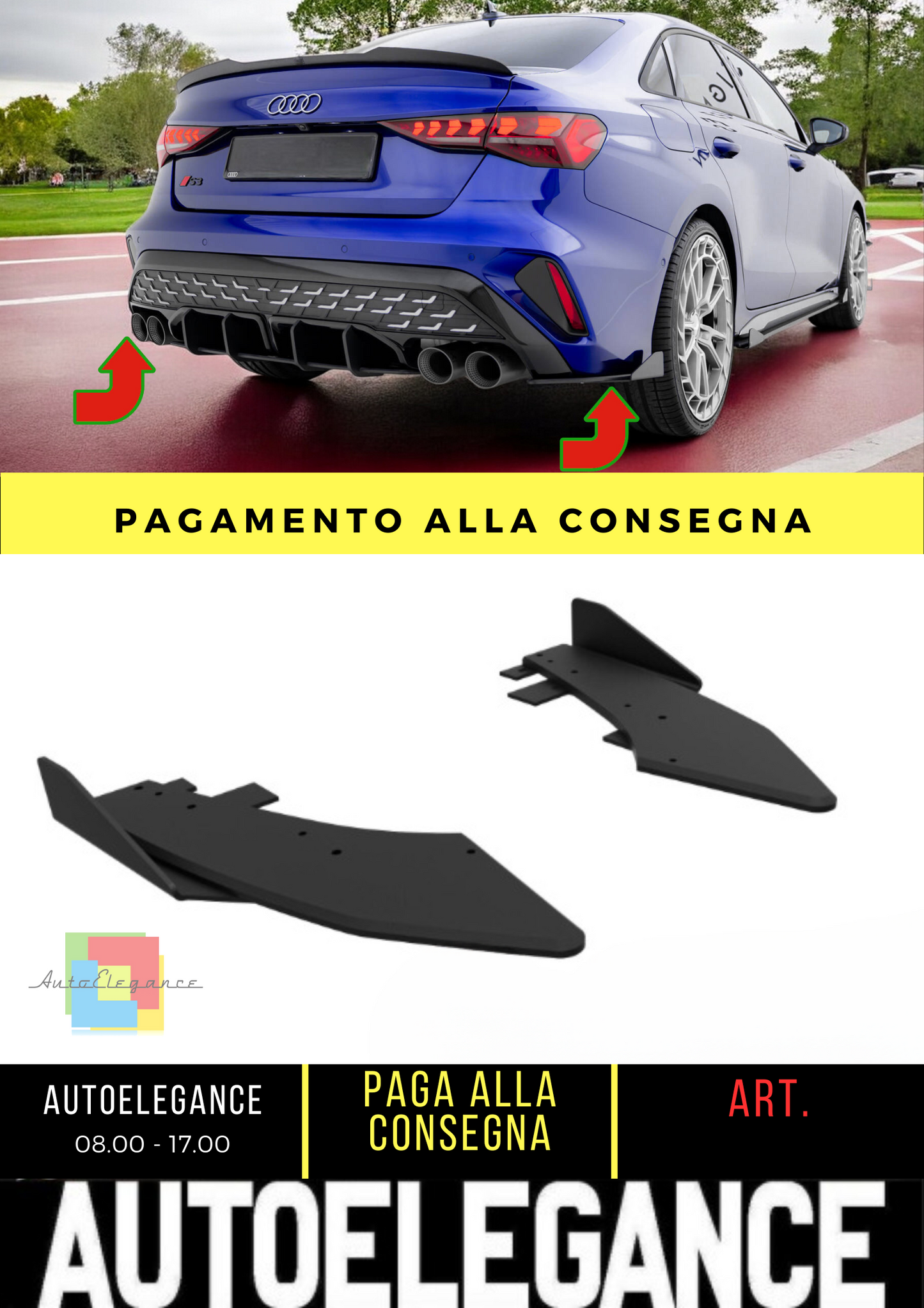 ⭐Street Pro Splitter Laterali Posteriori + Flap Audi S3 Berlina 8Y Facelift⭐