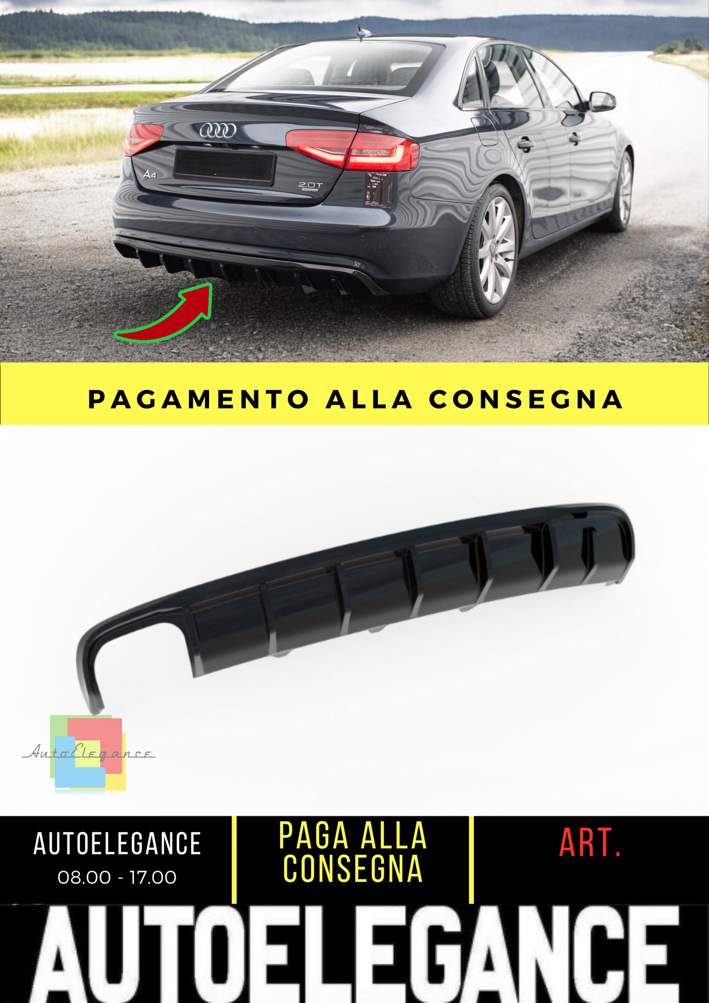 ✨Diffusore posteriore nero luci Audi A4 B8 Facelift (doppio scarico su un lato)✨