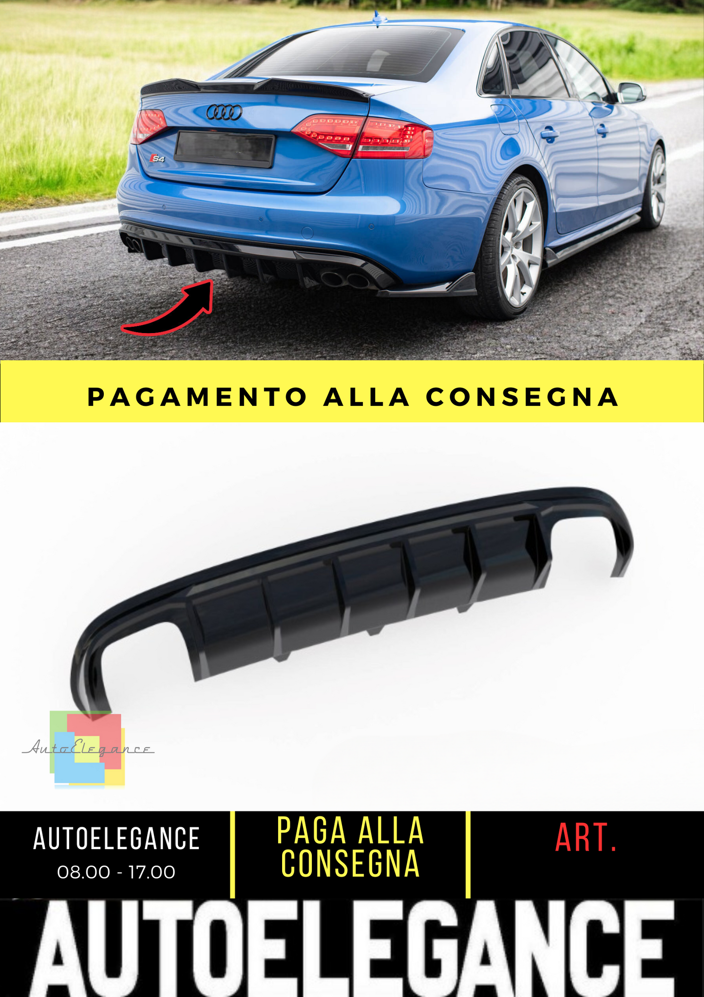 ✨Diffusore posteriore nero luci  Audi S4 Berlina / Avant B8✨