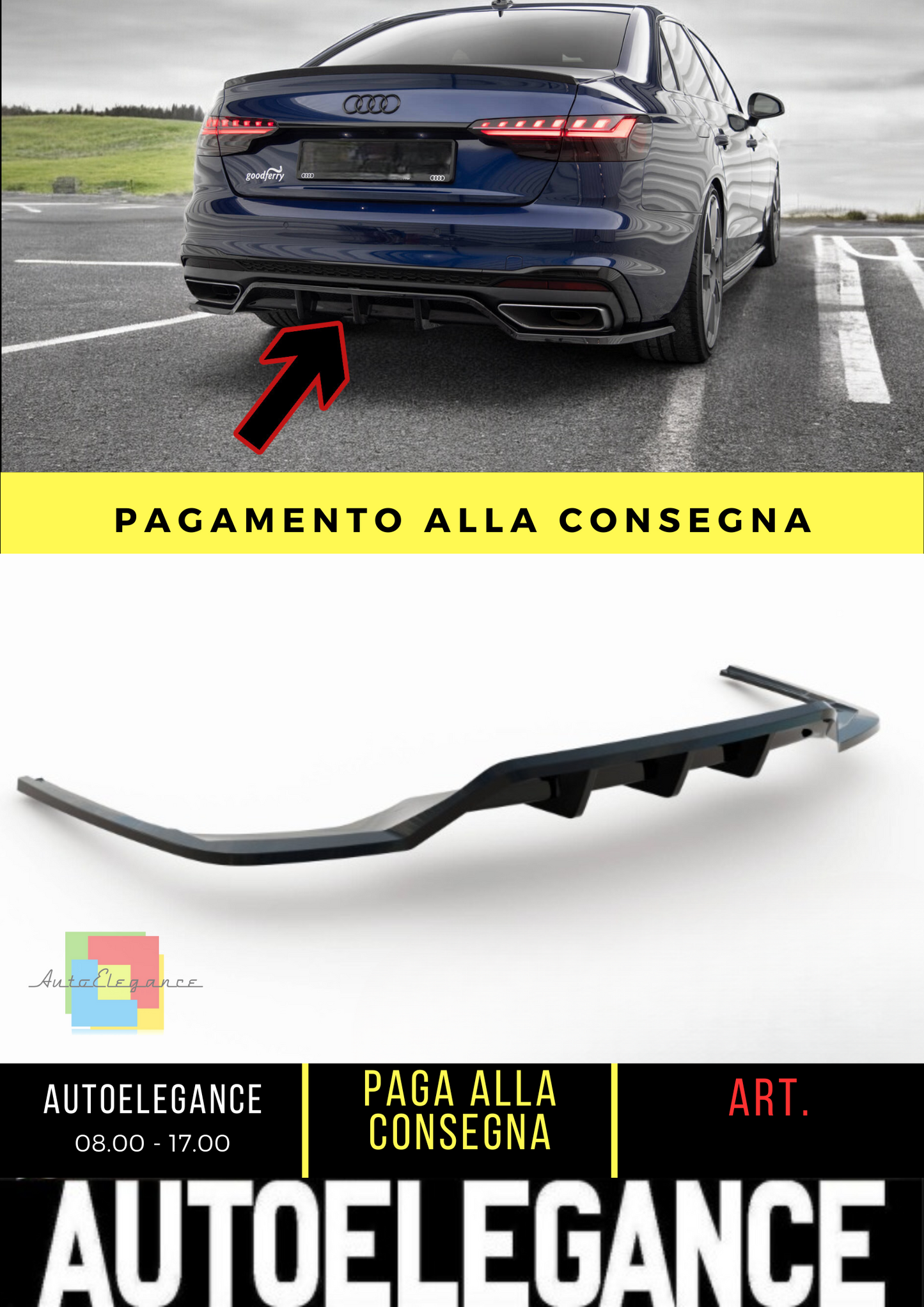 🔥Splitter posteriore (con barre verticali) V.2 adatto per Audi A4 S-Line B9 🔥
