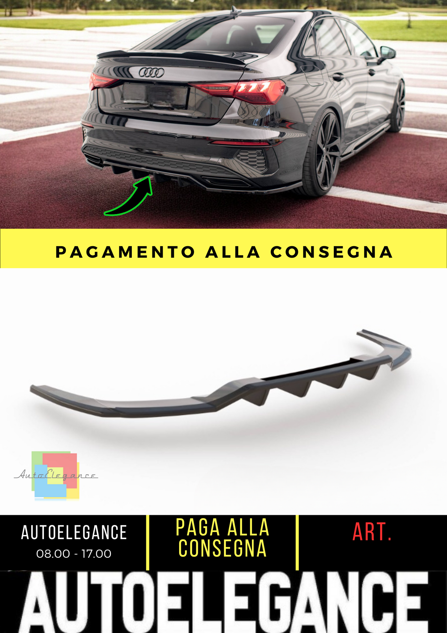 ✨Splitter posteriore (con barre verticali) Audi A3 S-Line Berlina 8Y✨