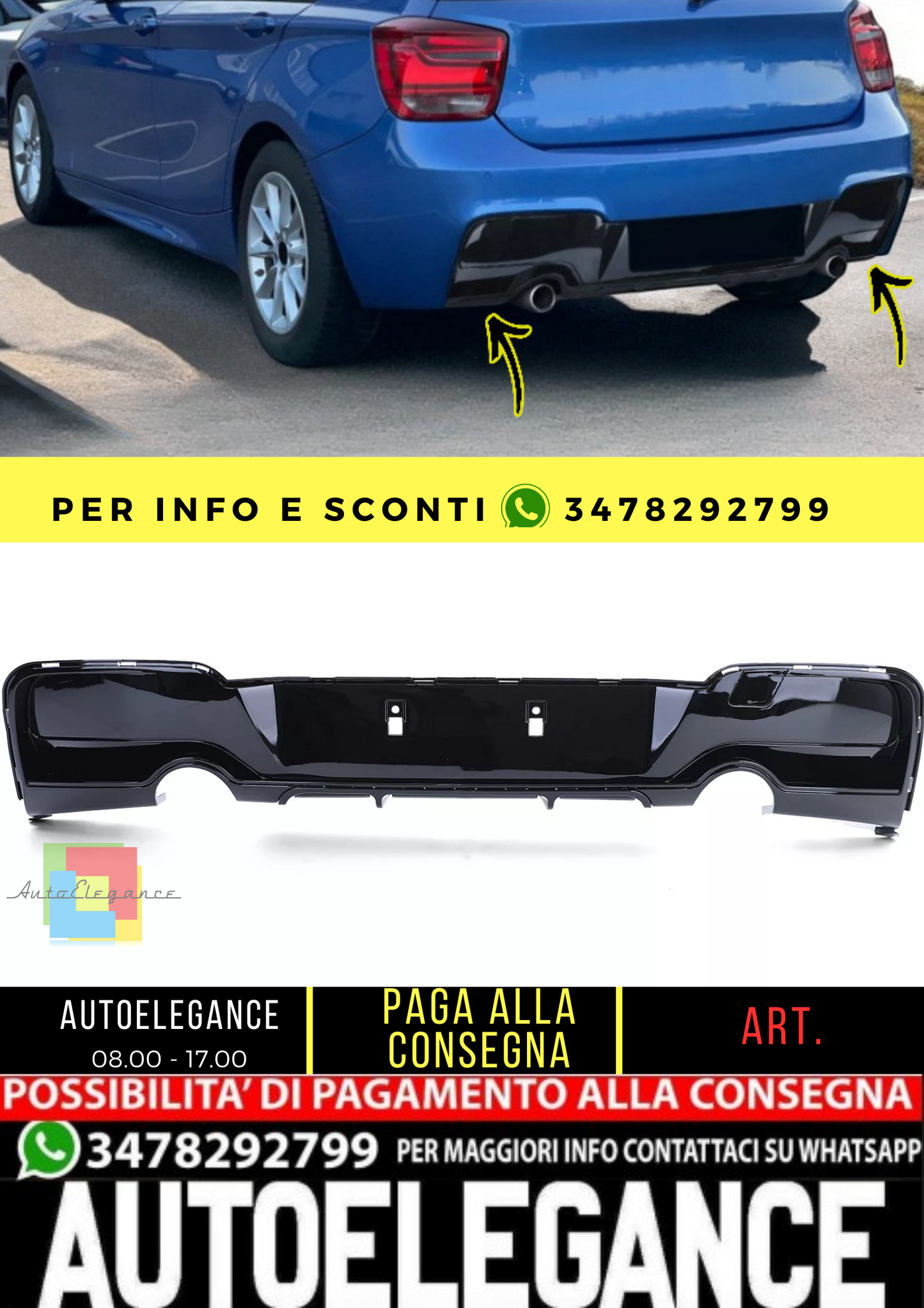 🔥 Diffusore posteriore sportivo performante lucido per serie 1 BMW F20 F21🔥
