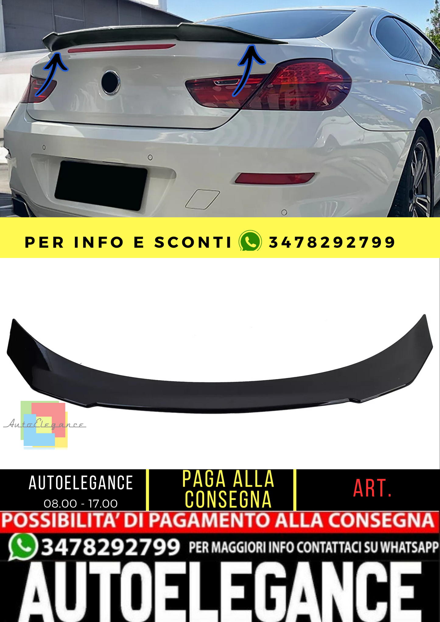 🔥Spoiler posteriore Ducktail nero lucido per serie 6 BMW F12 Convertible F13 🔥