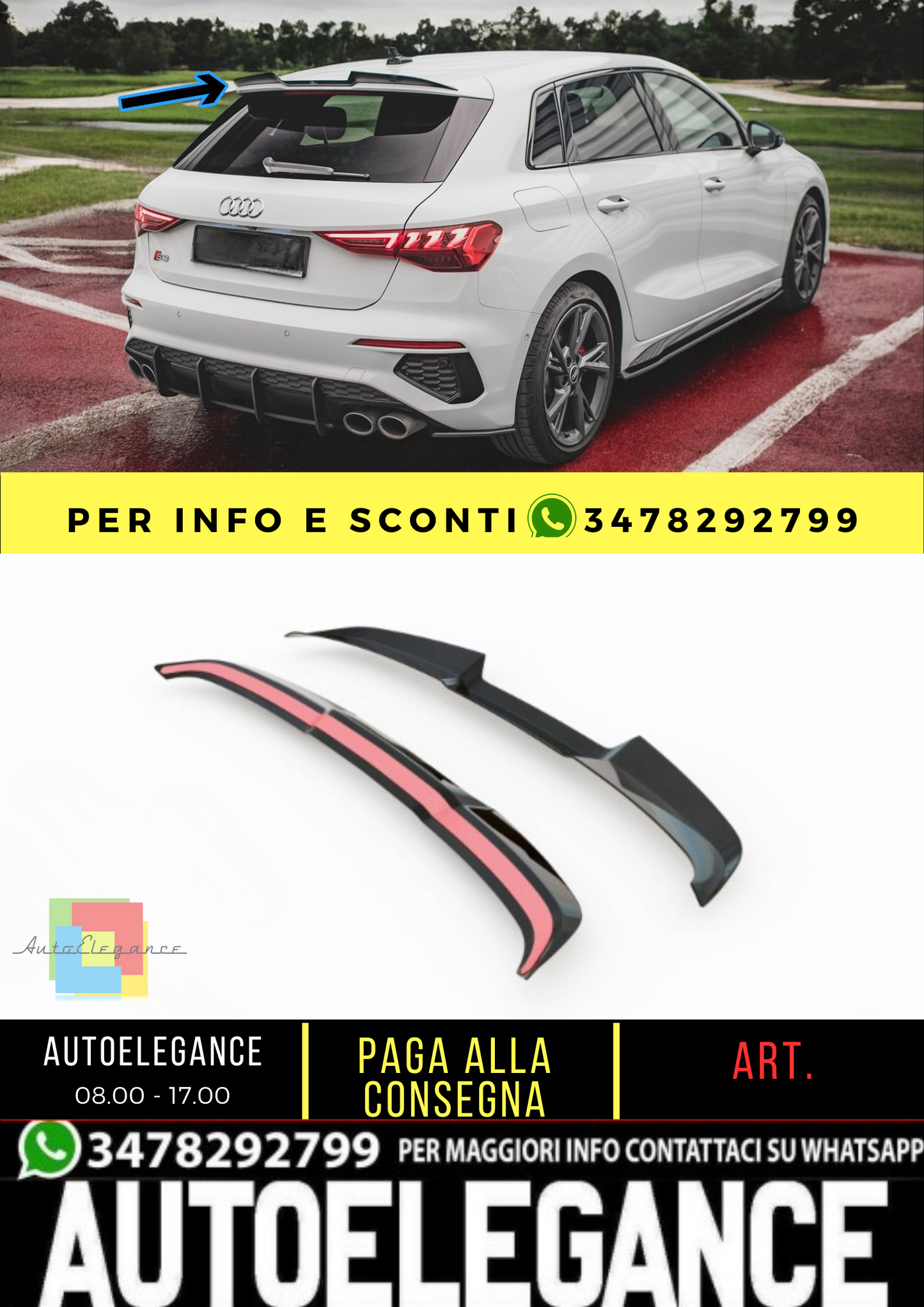 💫Tappo spoiler V.1 adatto per Audi RS3 / S3 / A3 S-Line Sportback 8Y💫