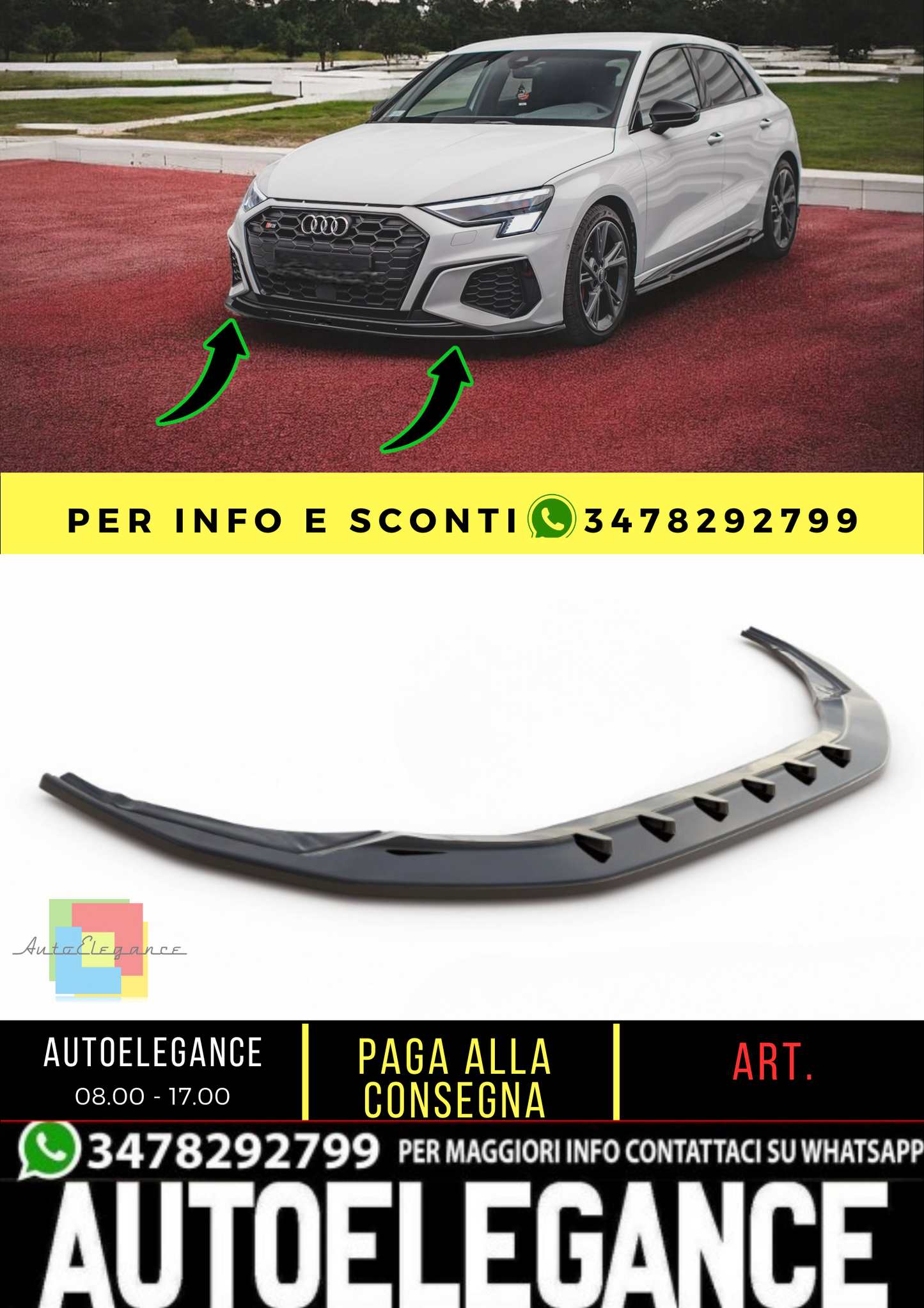 💫Splitter anteriore V.1 adatto per Audi S3 / A3 S-Line 8Y💫