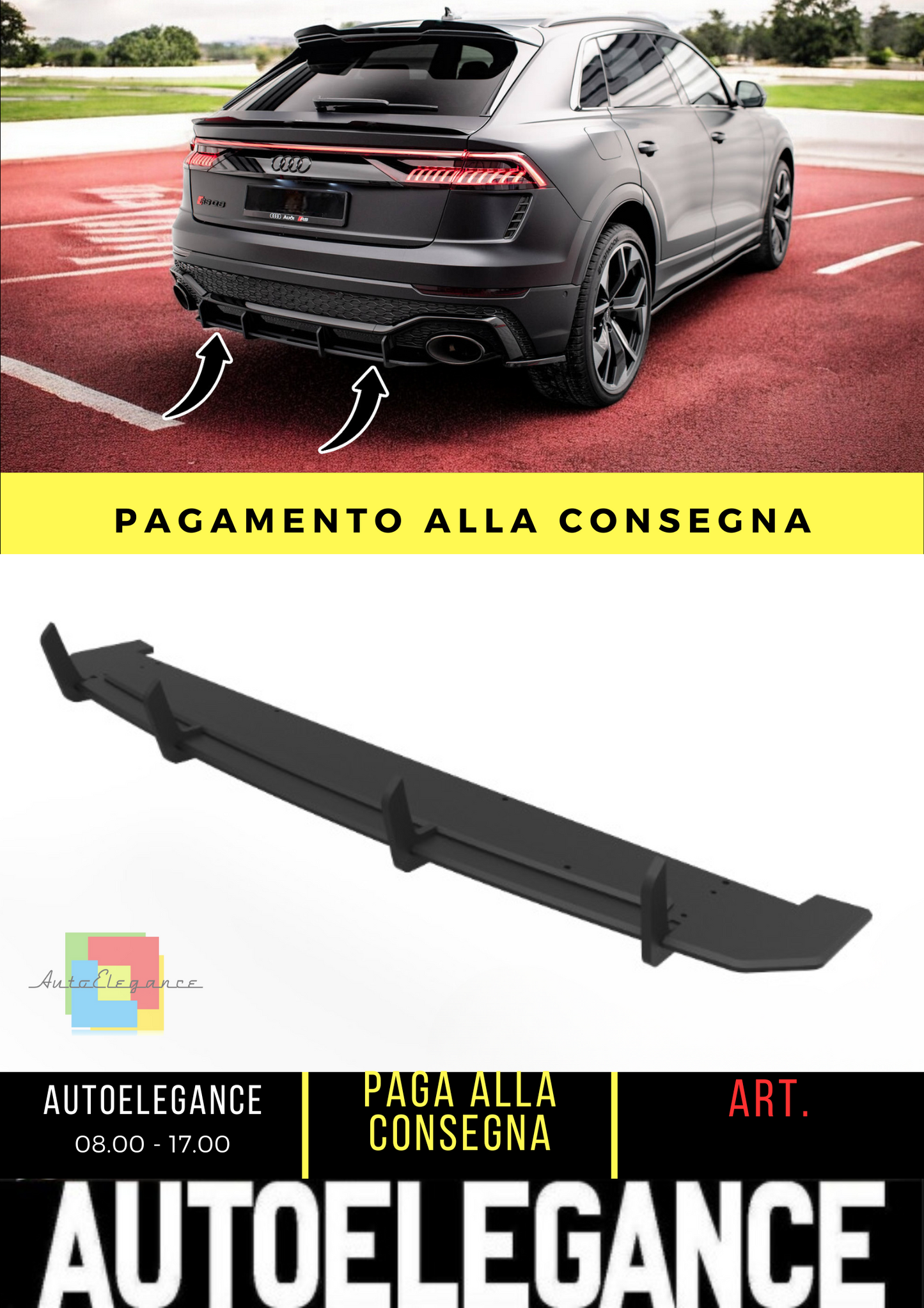 ⭐Diffusore posteriore nero luci  Street Pro adatto per Audi RSQ8 Mk1⭐