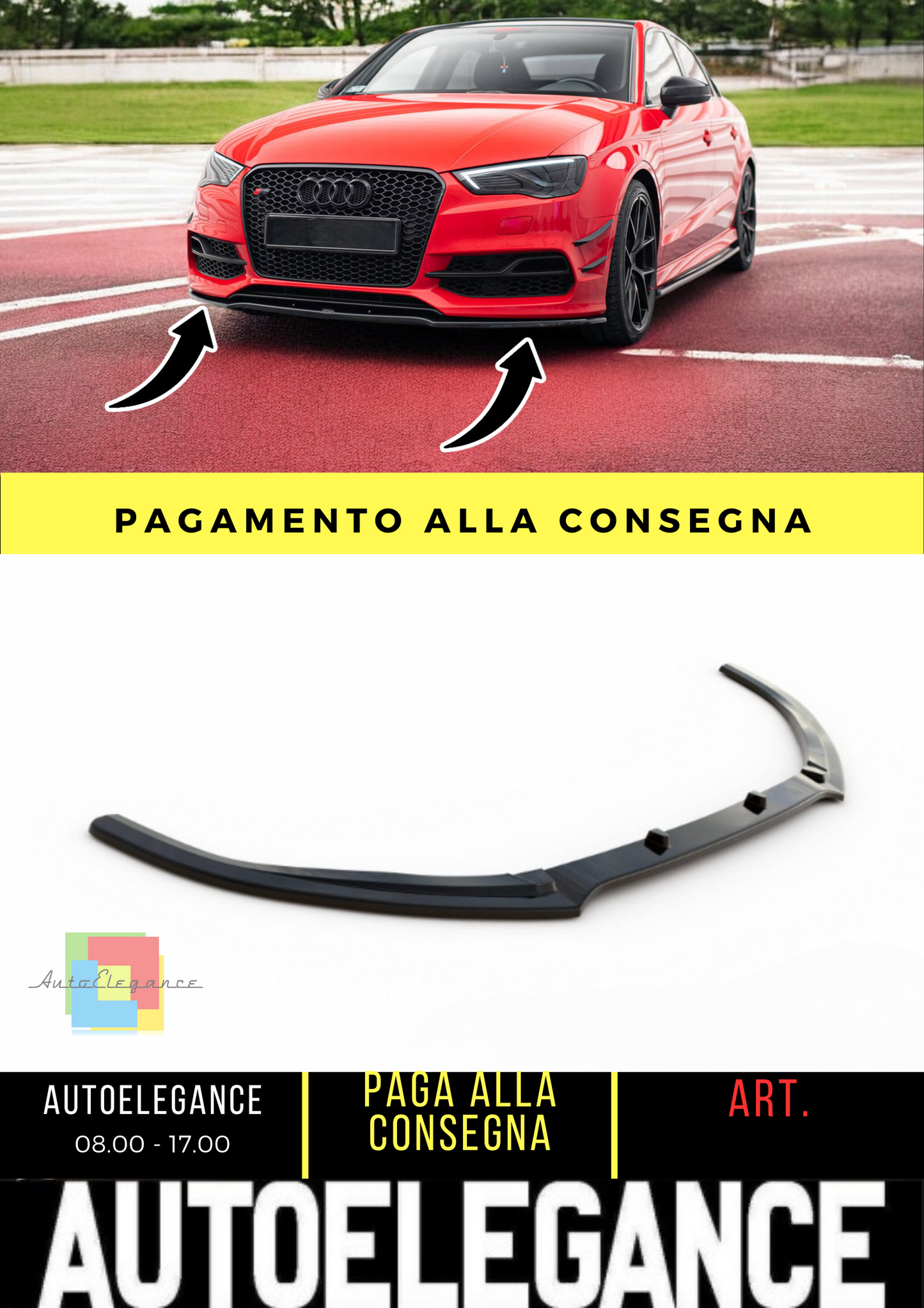 💫Splitter anteriore V.2 adatto per Audi S3 / A3 S-Line 8V Berlina / Cabrio💫