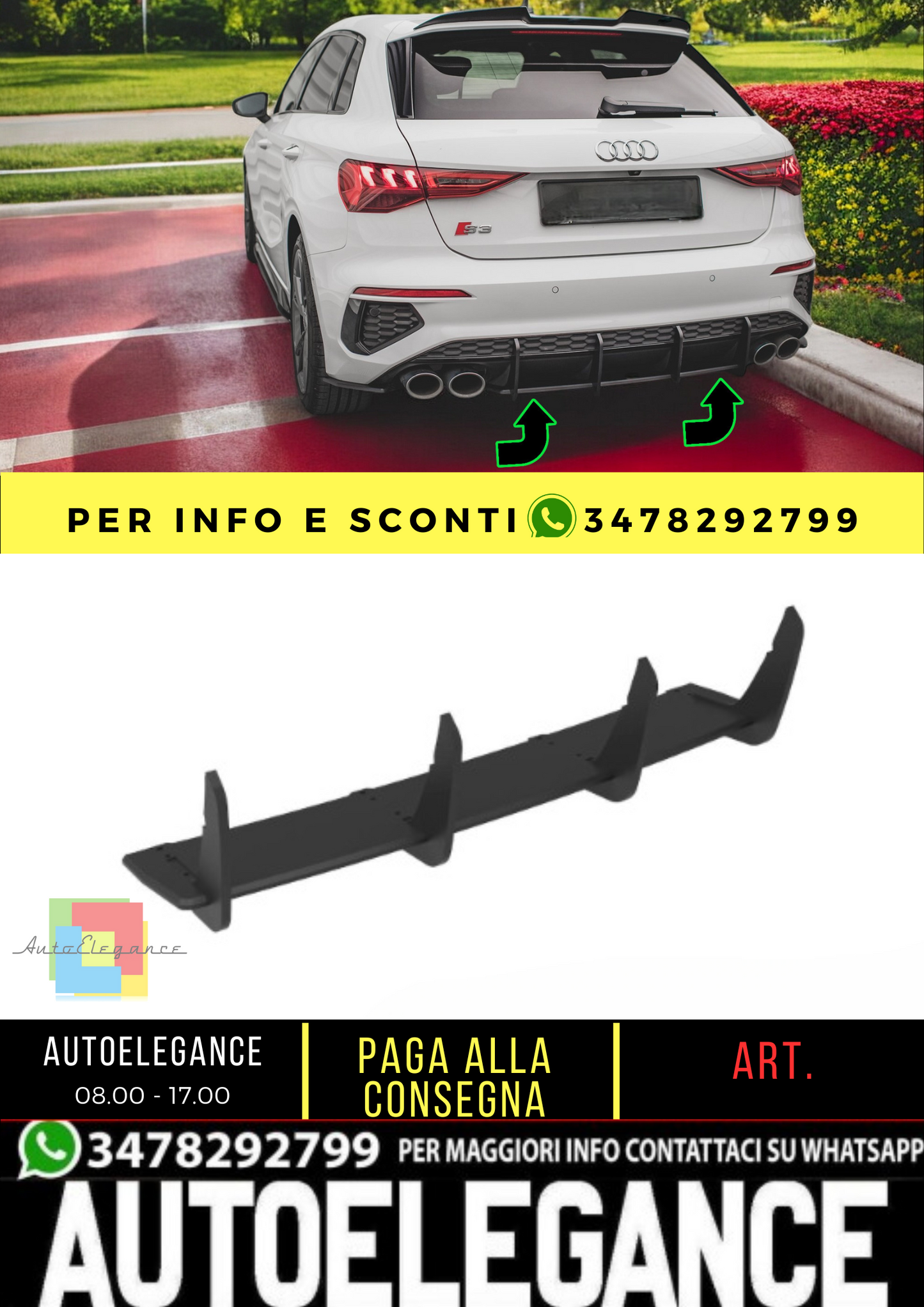 💫Black rear diffuser lights suitable for Audi S3 Sportback 8Y💫