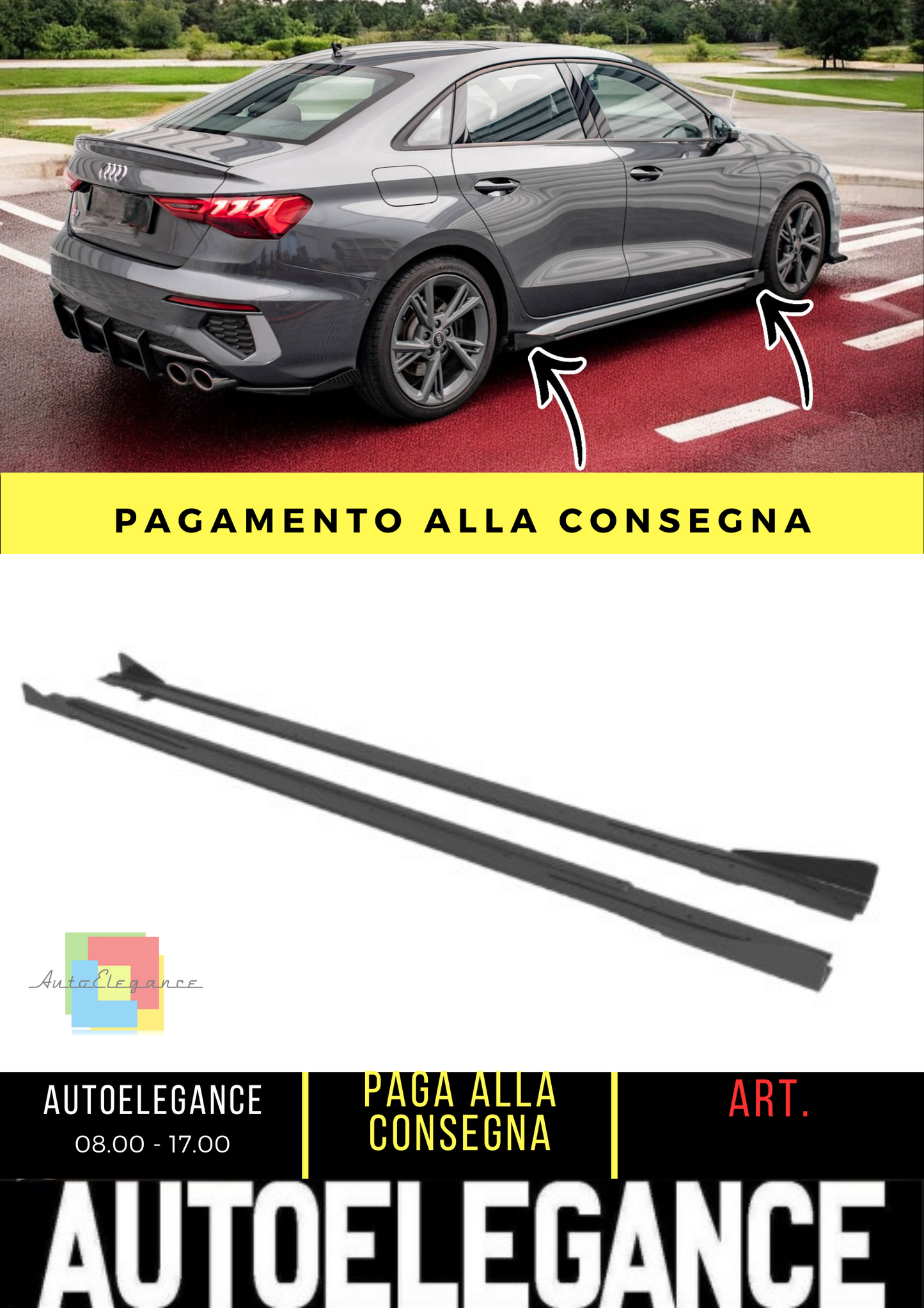 ⭐Minigonne laterali Street Pro+flap adatto per Audi S3/A3 S-Line 8Y/8Y Facelift⭐
