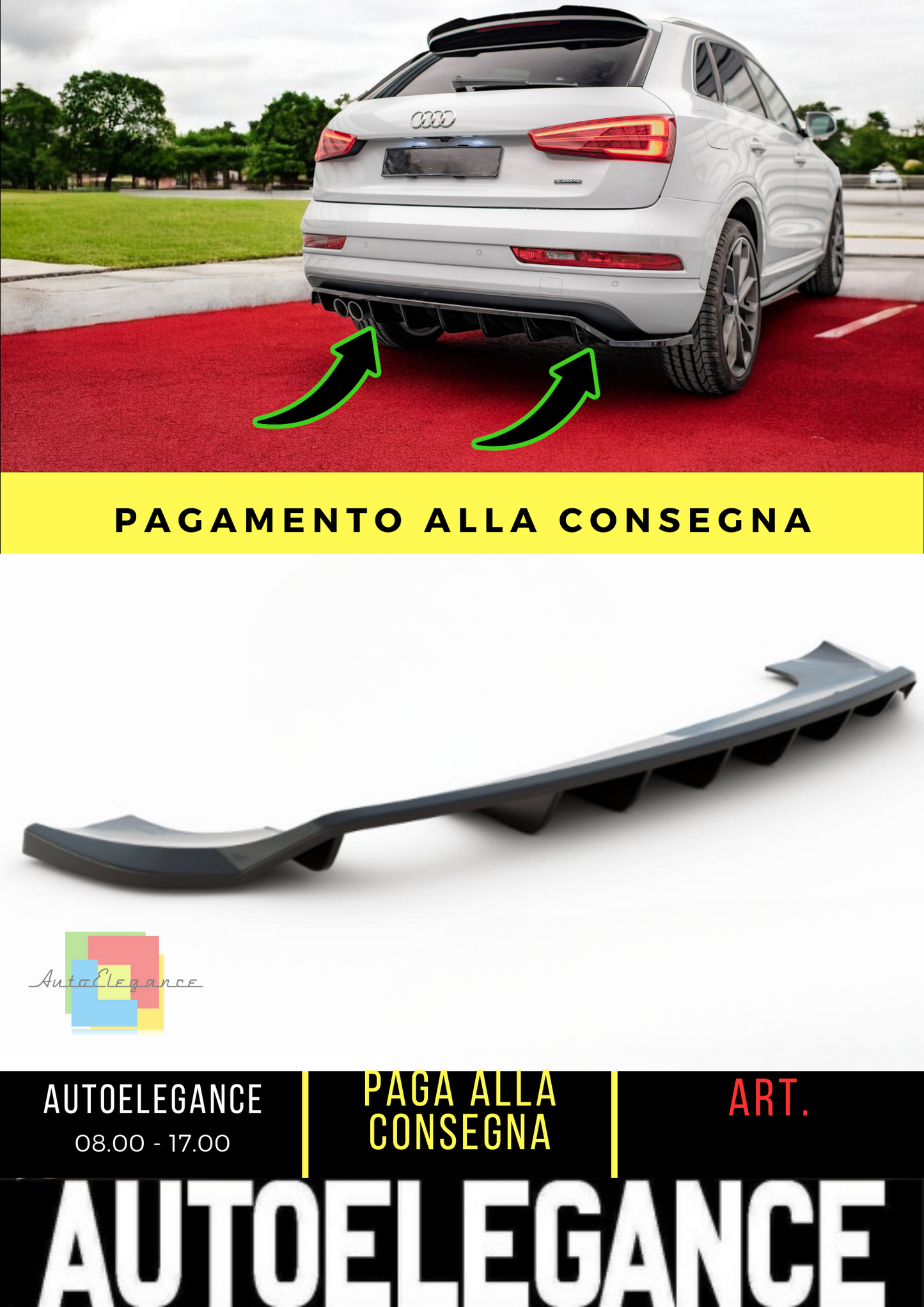 ⭐Rear splitter (with vertical bars) suitable for Audi Q3 Sport 8U Facelift⭐