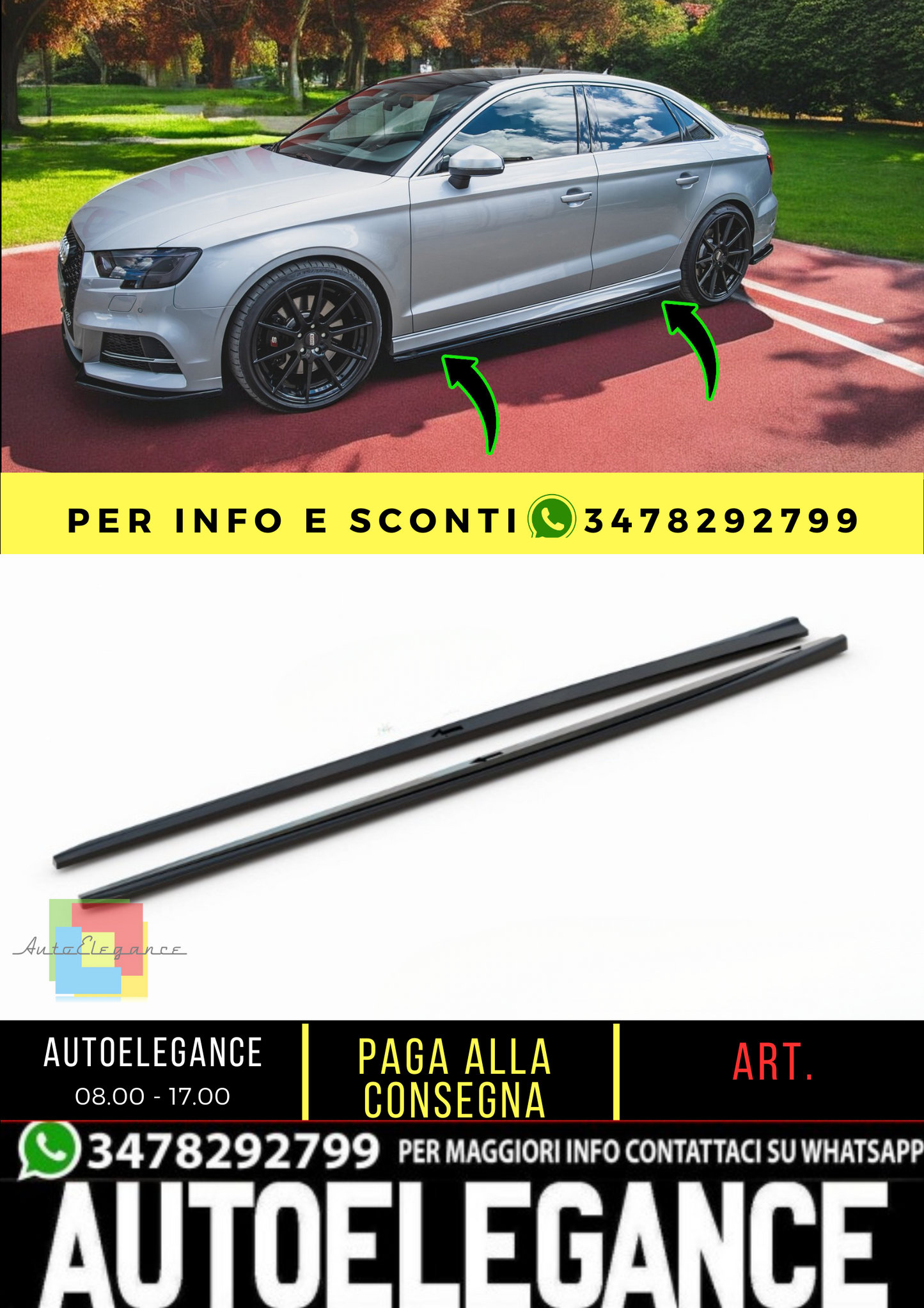🔥Under Side Skirts suitable for V.2 Audi S3/A3S-Line Sedan 8V Facelift🔥