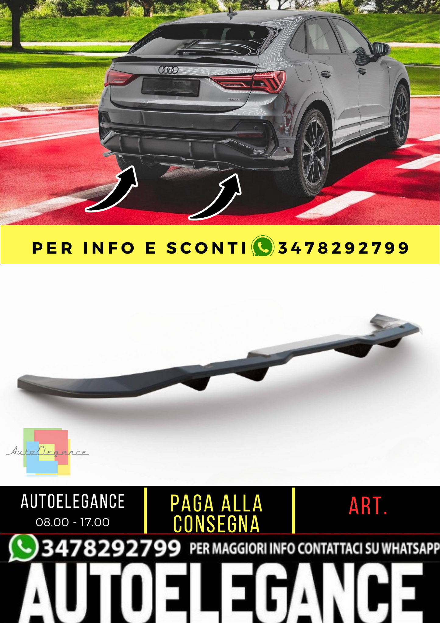 🔥Splitter posteriore (con barre verticali)adatto per Audi Q3 Sportback S-Line🔥