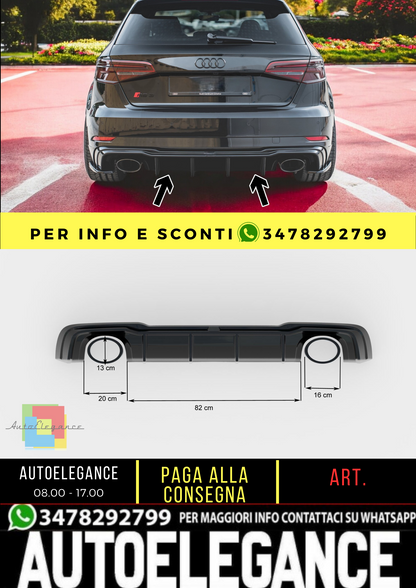 🔥Diffusore posteriore nero luci adatto per  Audi RS3 8V Sportback Facelift 🔥