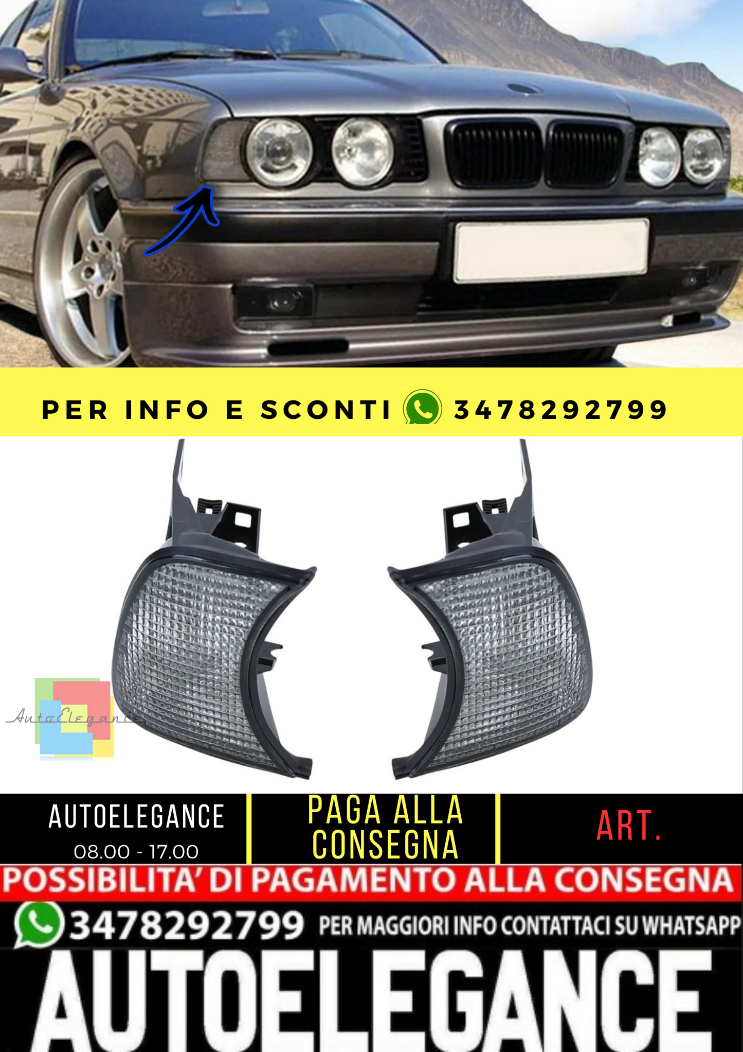 🔥Coppia Frecce Nere Fumé Sinistra Destra adatte per BMW Serie 5 E34 87-97🔥