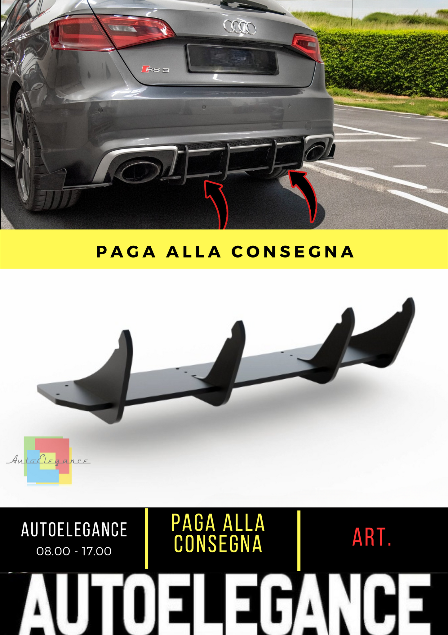 🔥Diffusore posteriore nero luci V.1 adatto per Audi RS3 8V Sportback🔥