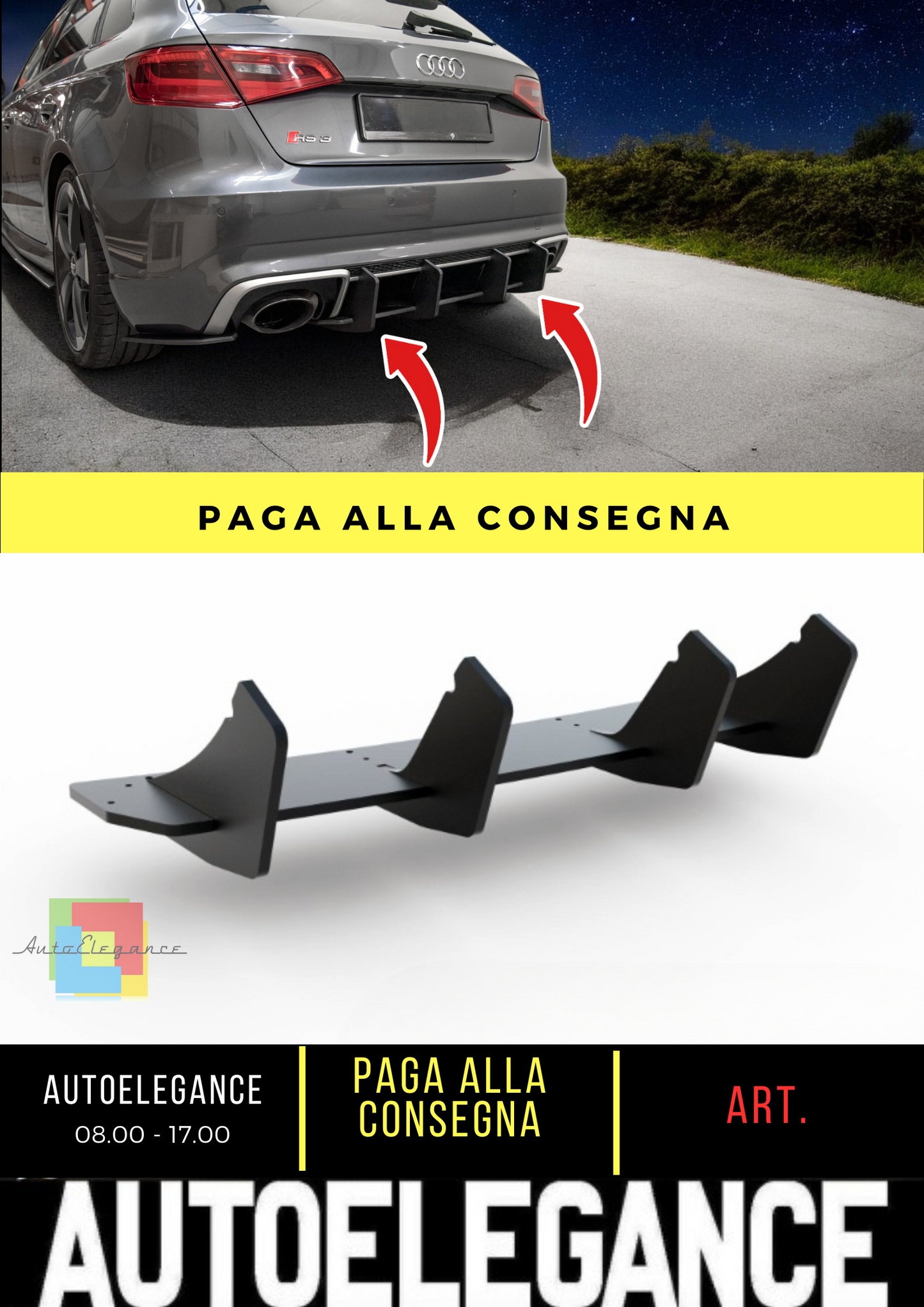 🔥Diffusore posteriore nero luci V.2 adatto per Audi RS3 8V Sportback🔥