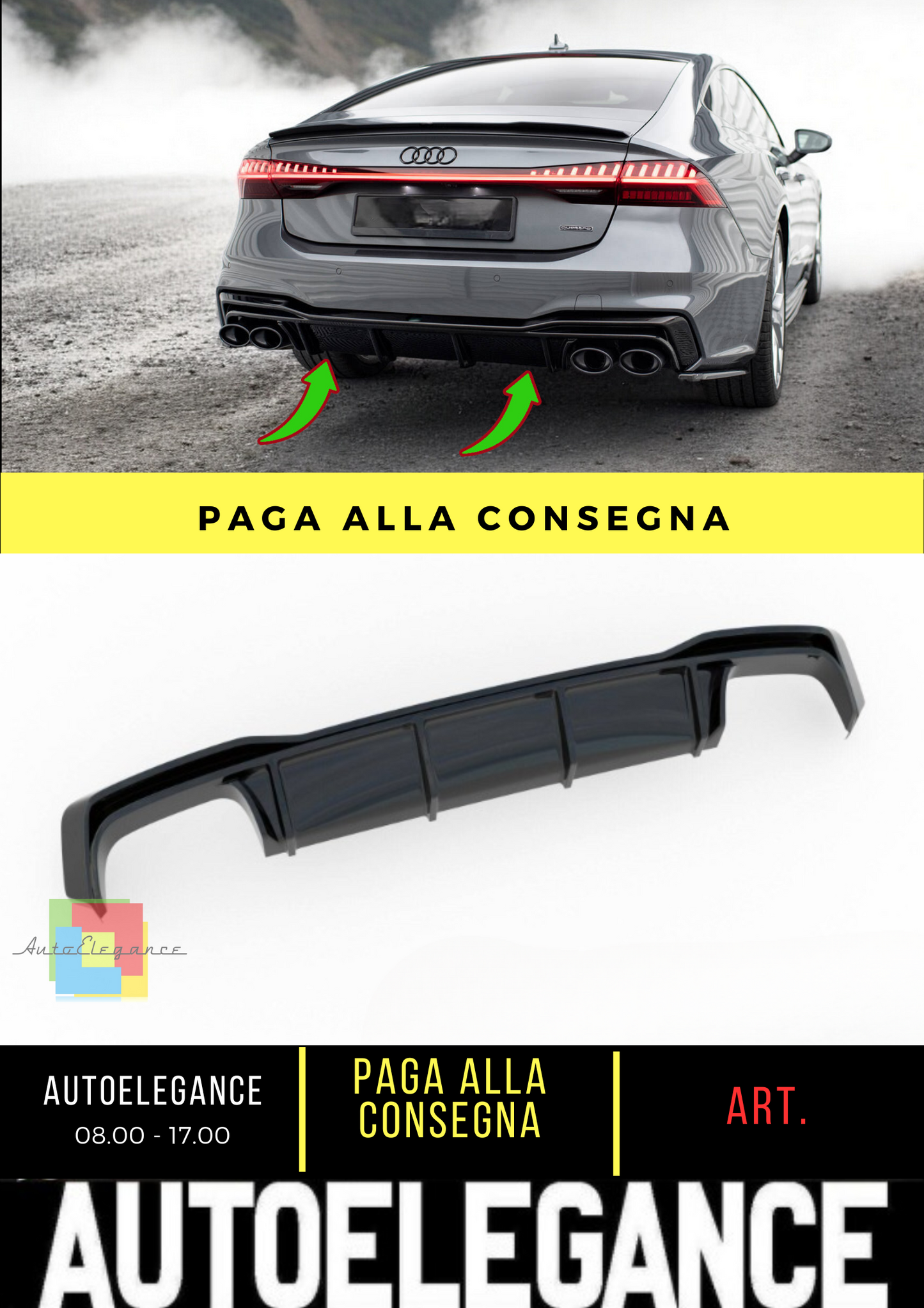 🔥Diffusore posteriore nero luci adatto per Audi A7 S-Line C8 / S7 C8🔥