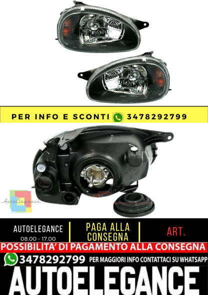 🔥Set fari in vetro trasparente nero per OPEL CORSA B 3/93-9/00 + COMBO B 7/94-🔥