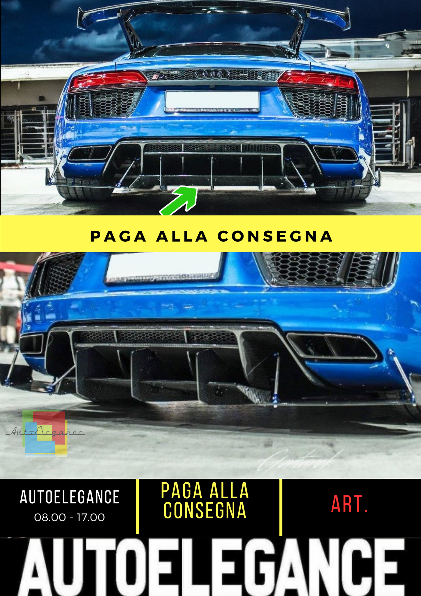 💫Diffusore posteriore nero luci adatto per Audi R8 MK.2💫