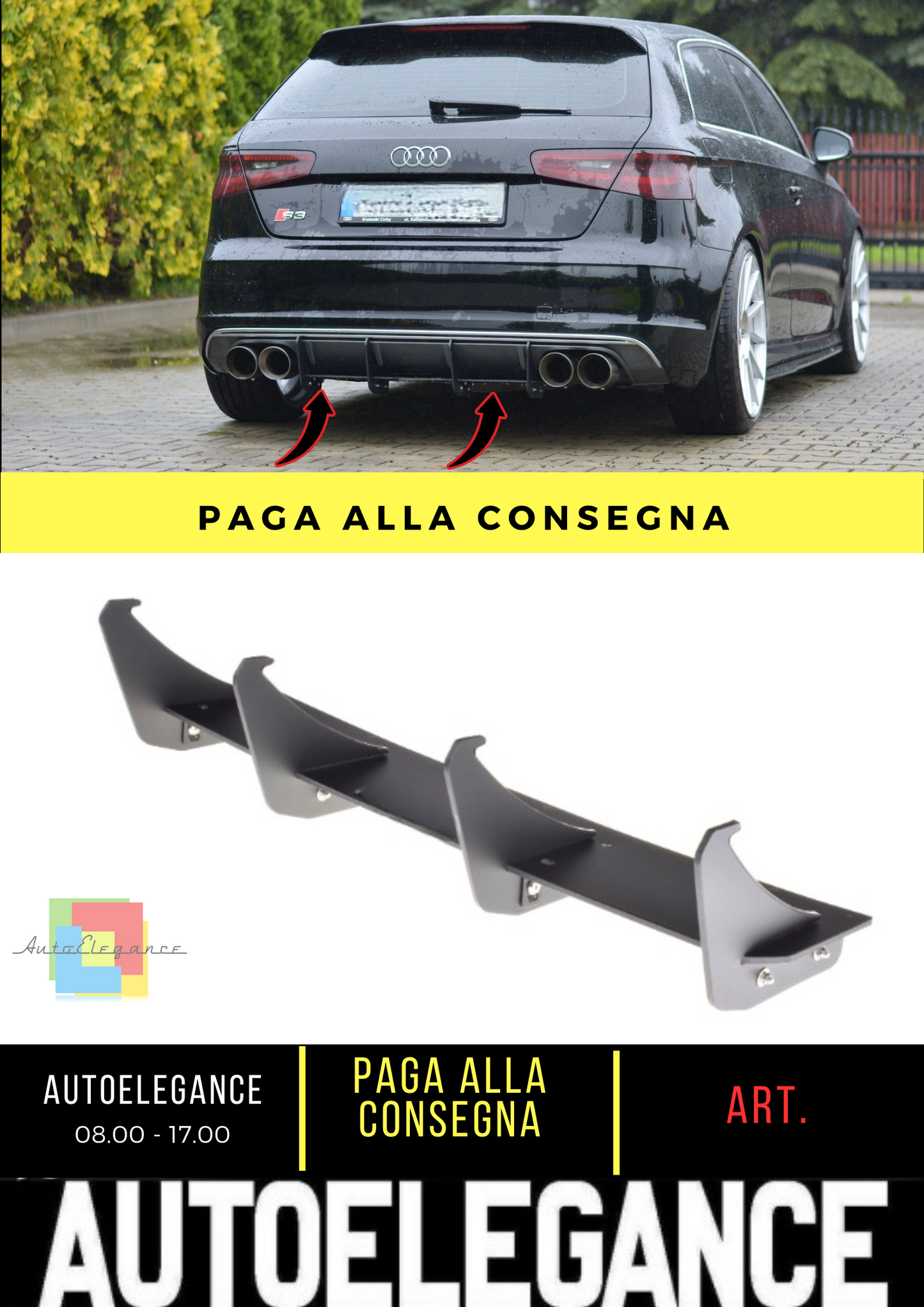 ✨Black Rear Diffuser Lights Suitable for Audi S3 8V Hatchback / Sportback✨