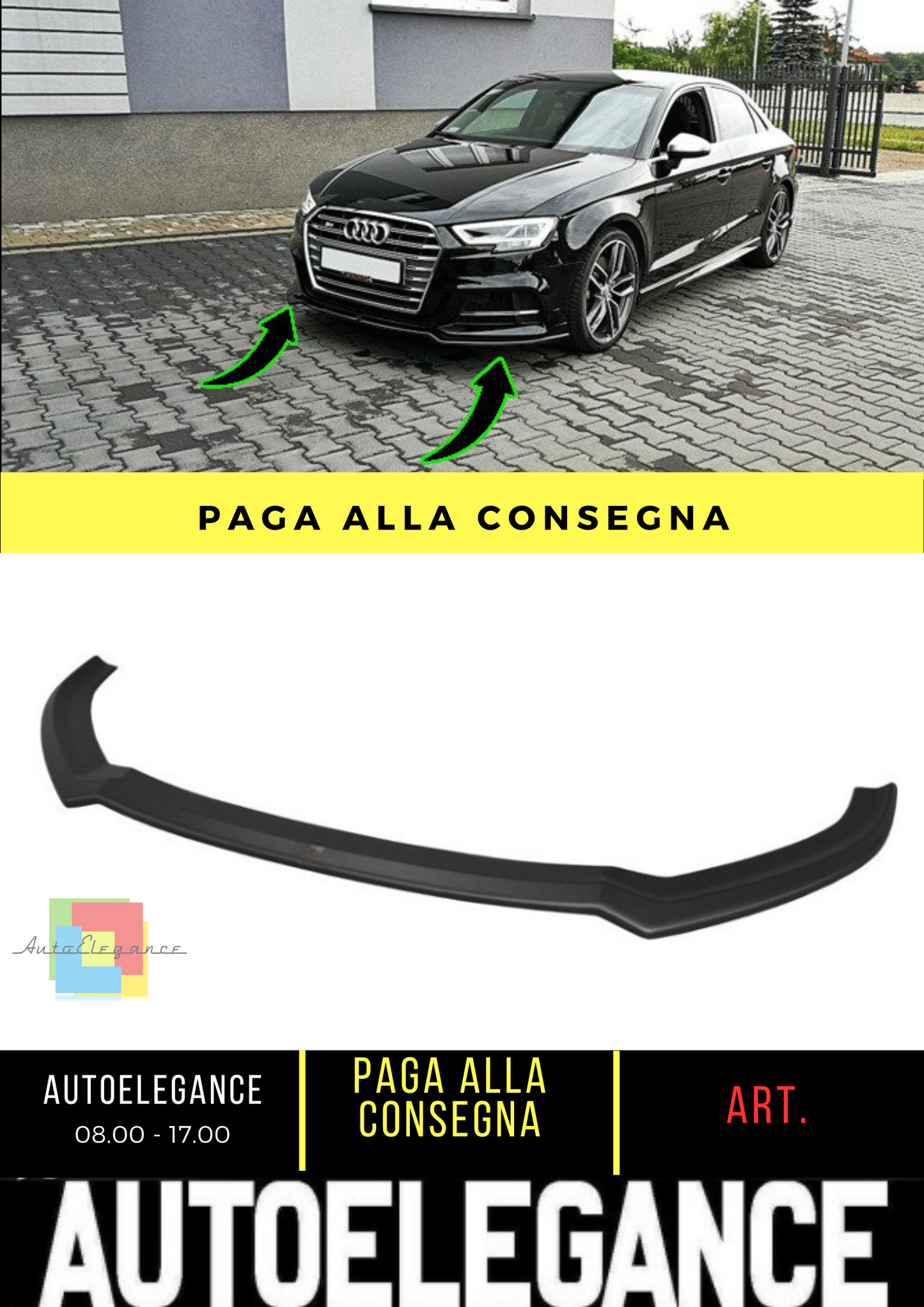 ⭐Splitter anteriore V.2 adatto per Audi S3 / A3 S-Line 8V FL Berlina⭐