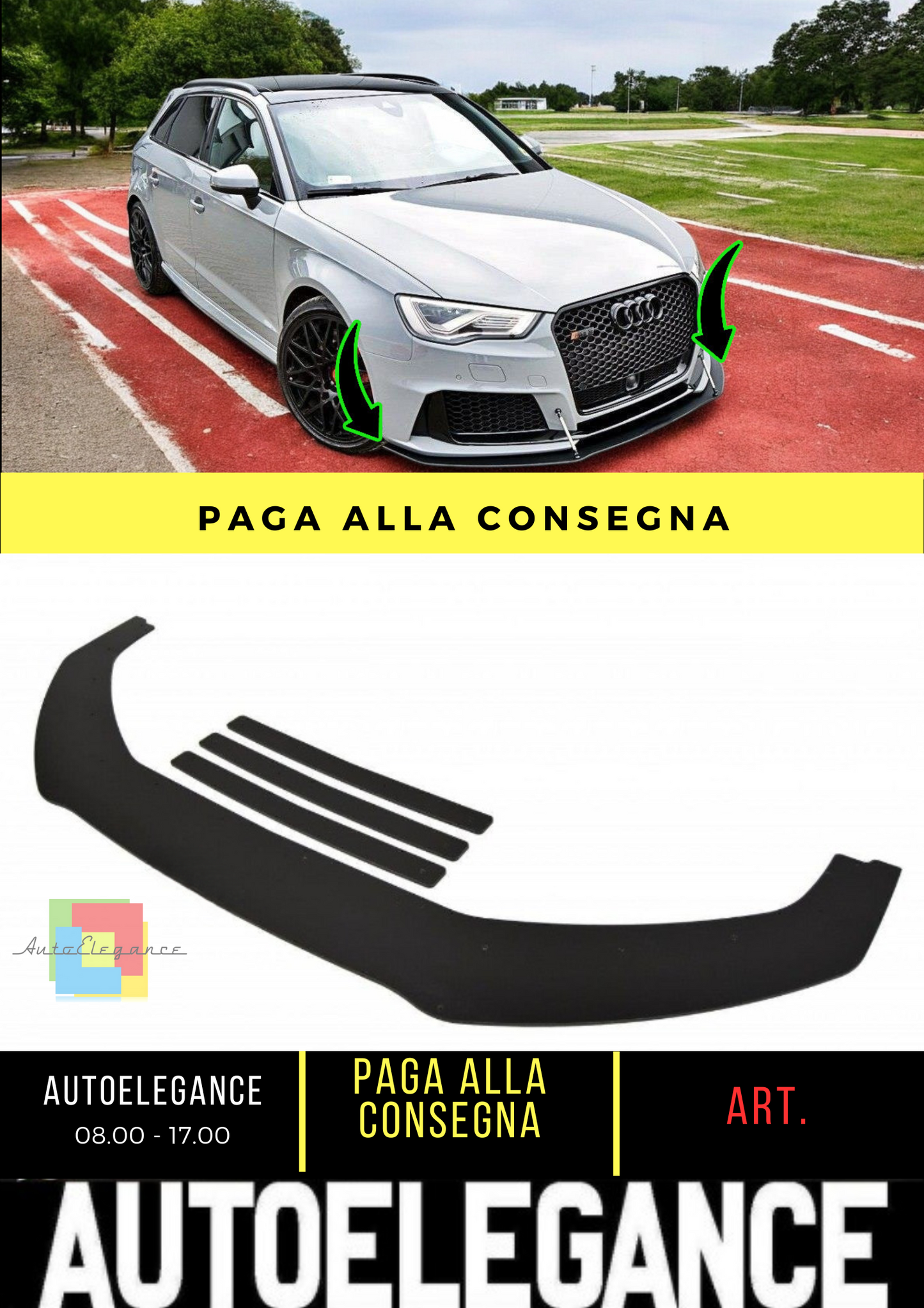 ⭐Splitter anteriore da corsa adatto per Audi RS3 8V Sportback⭐