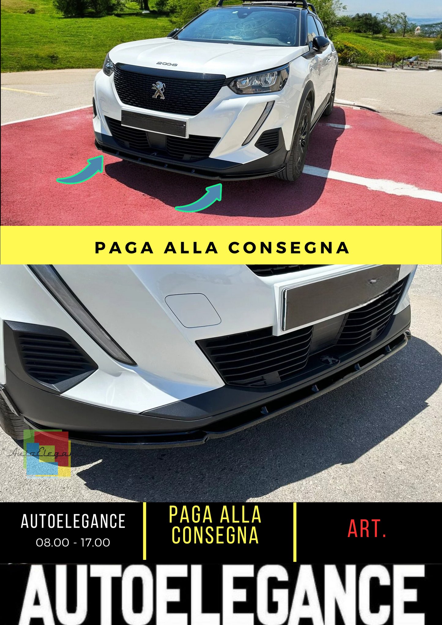 💫SPLITTER ANTERIORE ADATTO  PER PEUGEOT 2008 MK2 (2019-2023) NERO LUCIDO ABS💫