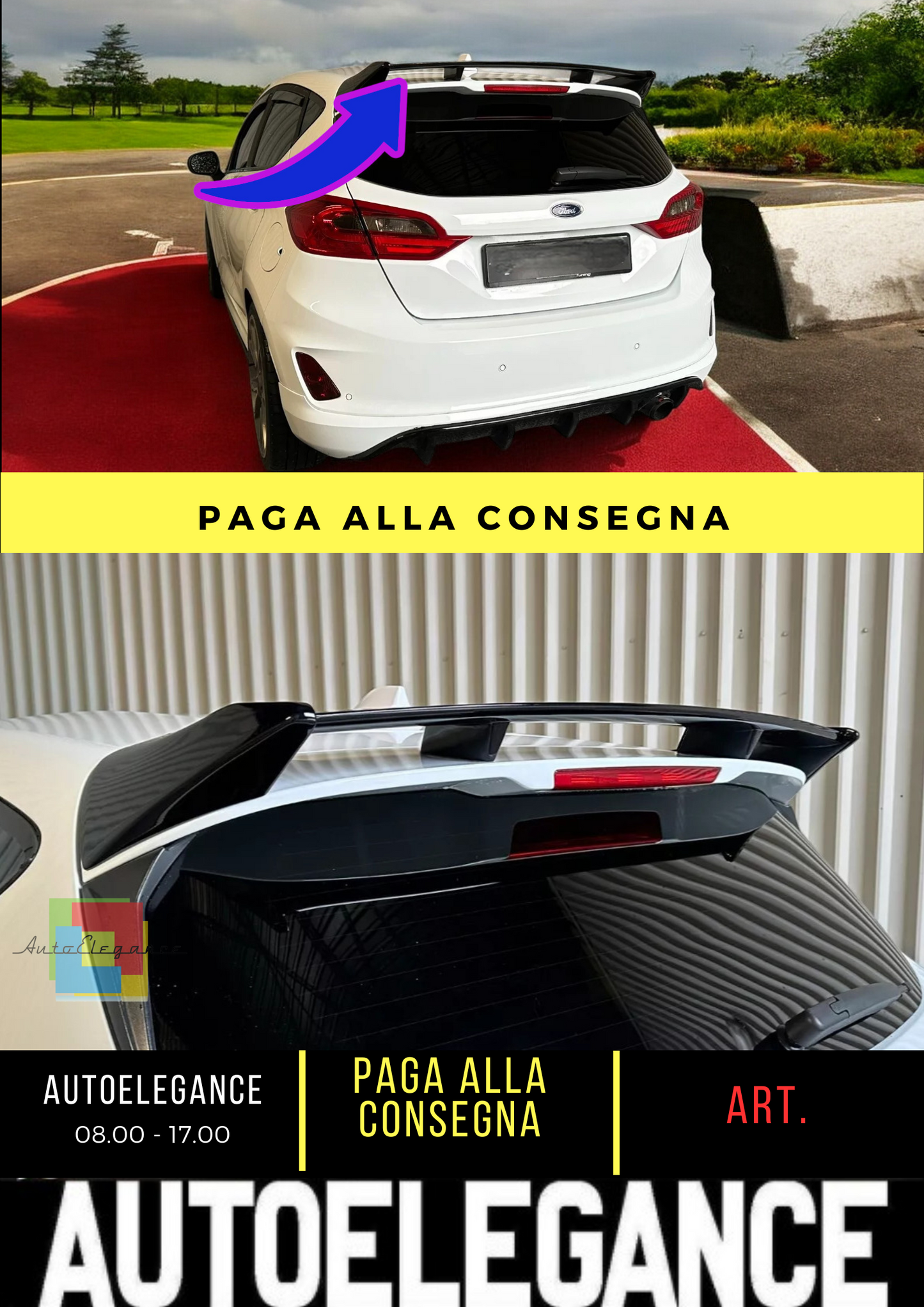 ⭐SPOILER TETTO ADATTO PER FORD FIESTA MK8 STANDARD/ST-LINE (2017-) PU UNPAINTED⭐