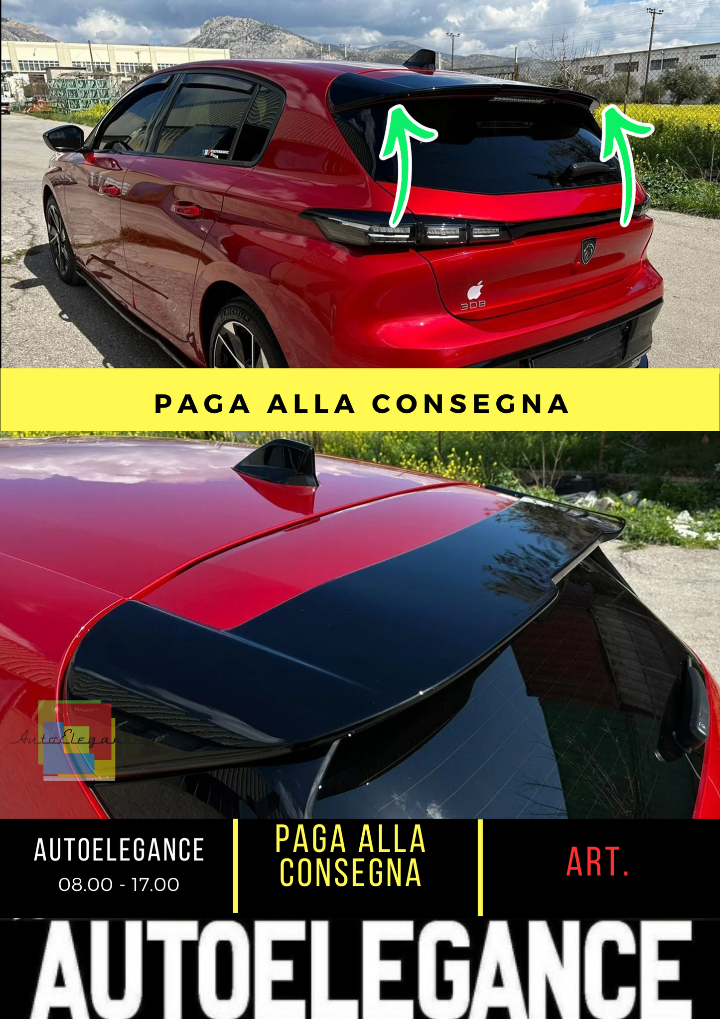 💫SPOILER TETTO ADATTO PER PEUGEOT 308 MK3 HATCHBACK (2021-) PU UNPAINTED💫