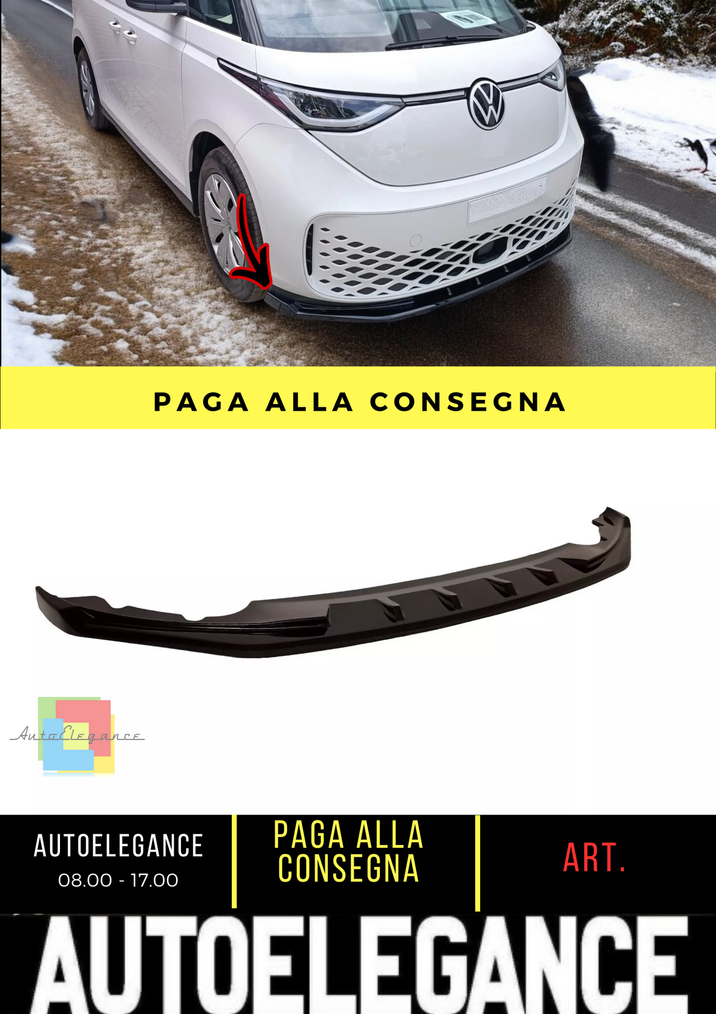 🔥MOTORDROME SPLITTER ANTERIORE PER VOLKSWAGEN ID. BUZZ (2022-)NERO LUCIDO ABS🔥