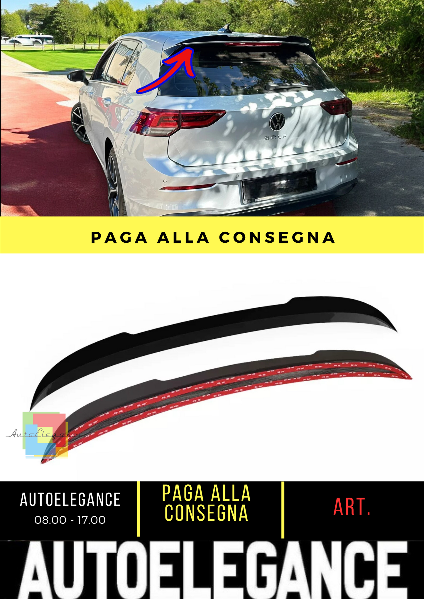 💫SPOILER ESTENIONE PER VOLKSWAGEN GOLF MK8 STANDARD (2019-) ABS NERO LUCIDO💫