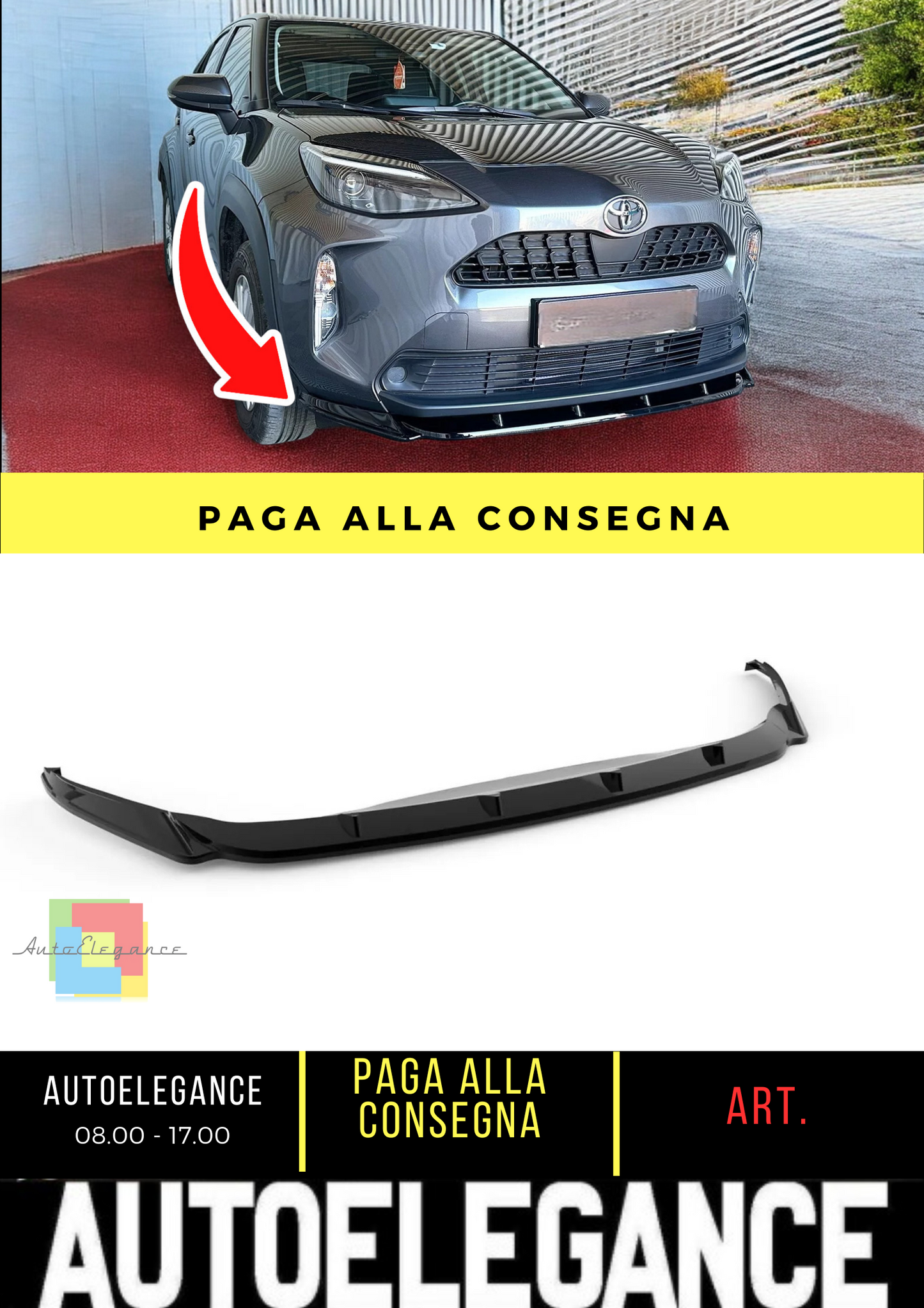⭐SPLITTER ANTERIORE PER TOYOTA YARIS CROSS (2020-) NERO LUCIDO ABS⭐