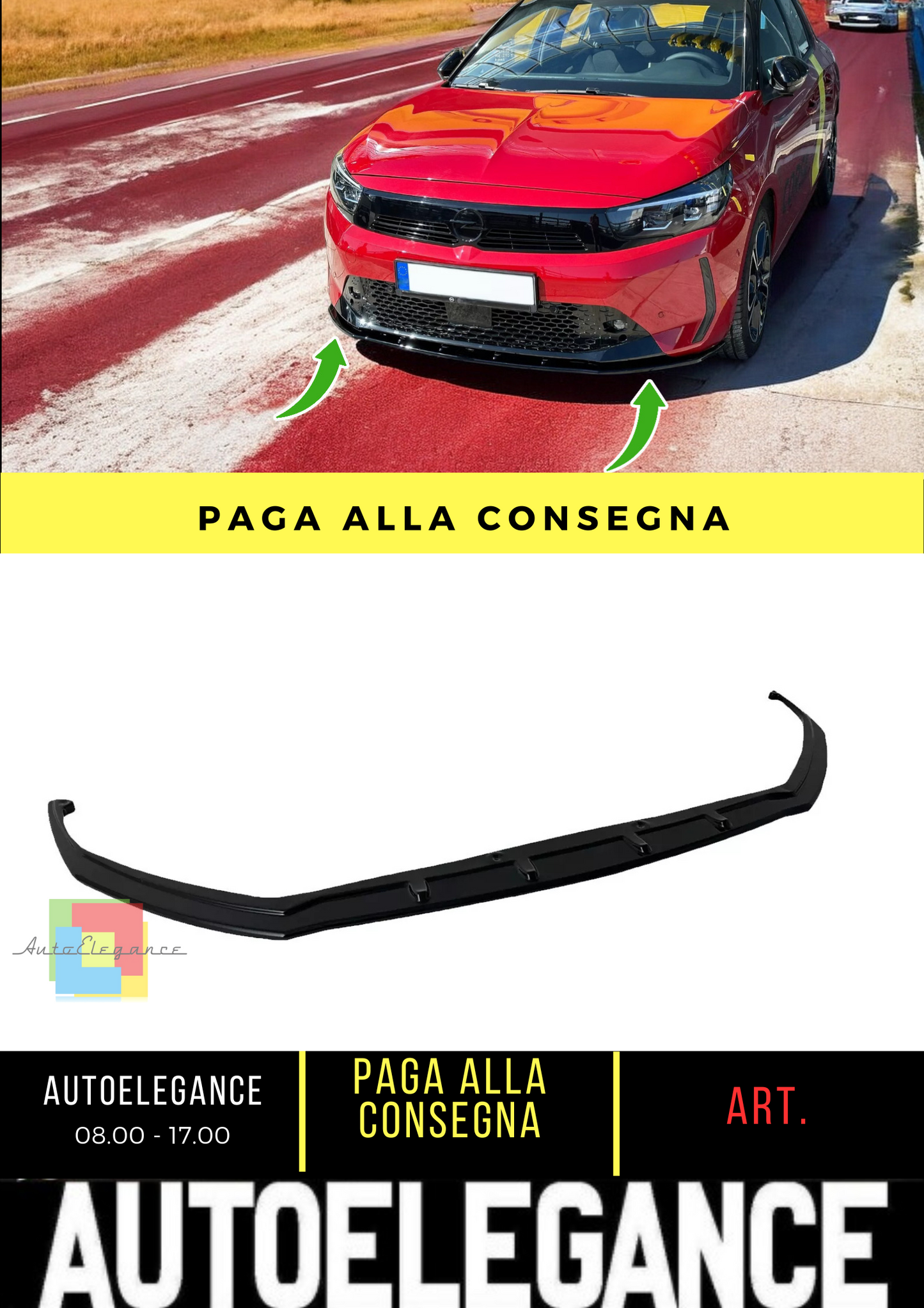 🔥SPLITTER ANTERIORE ADATTO PER OPEL CORSA F FACELIFT (2023-) NERO LUCIDO ABS🔥