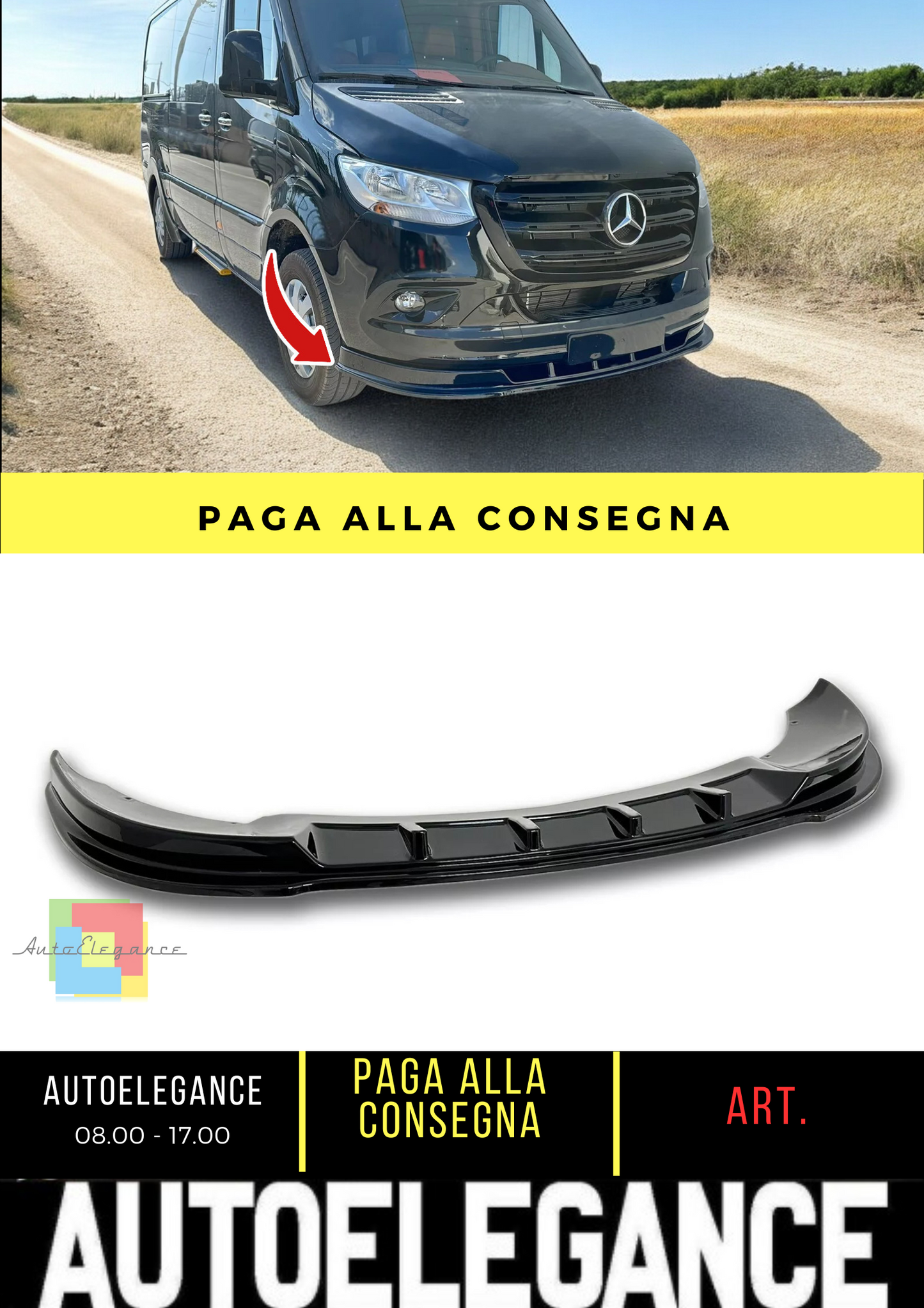 🔥MOTORDROME SPLITTER ANTERIORE PER MERCEDES SPRINTER MK3 (2018-) NERO LUCIDO 🔥