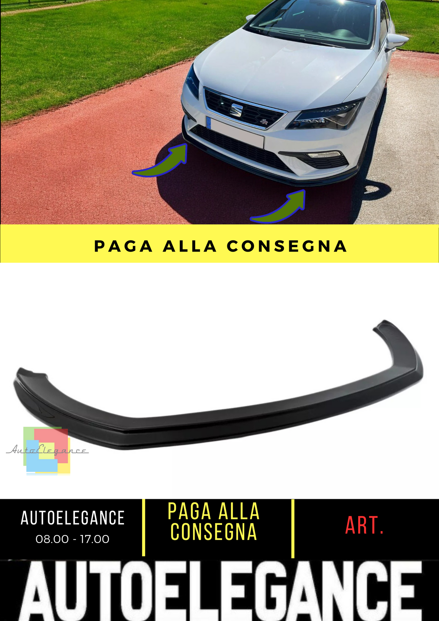 🔥SPLITTER ANTERIORE PER SEAT LEON FR/CUPRA MK3 FL (2017-2020) NERO LUCIDO ABS🔥