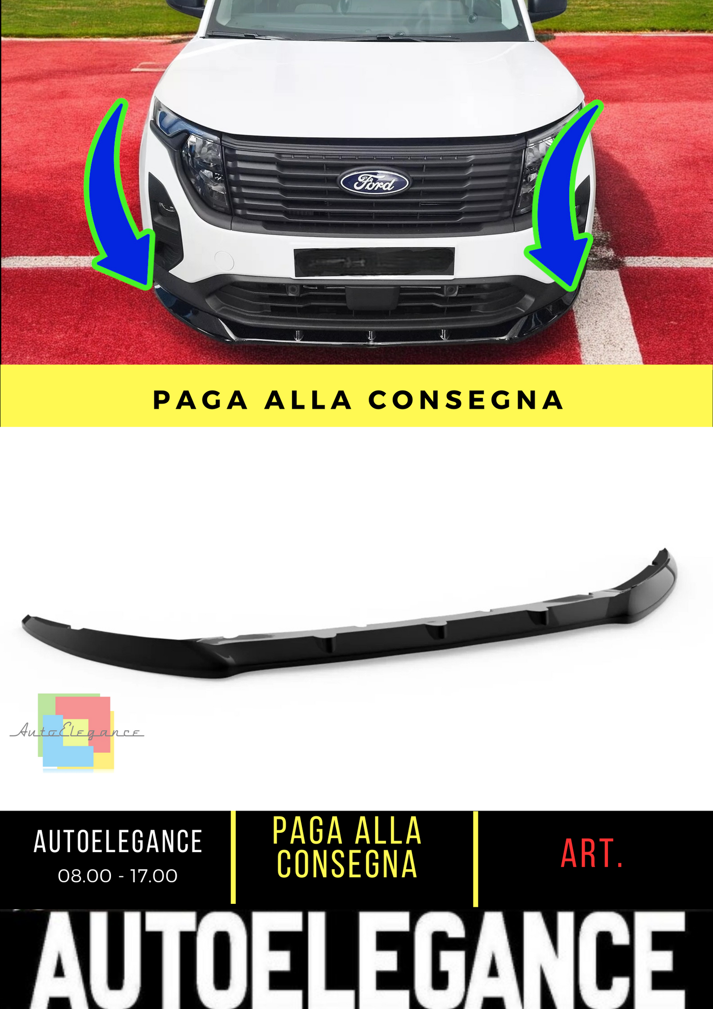 ⭐FRONT SPLITTER FOR FORD TRANSIT COURIER MK2 (2023-) GLOSS BLACK ABS⭐