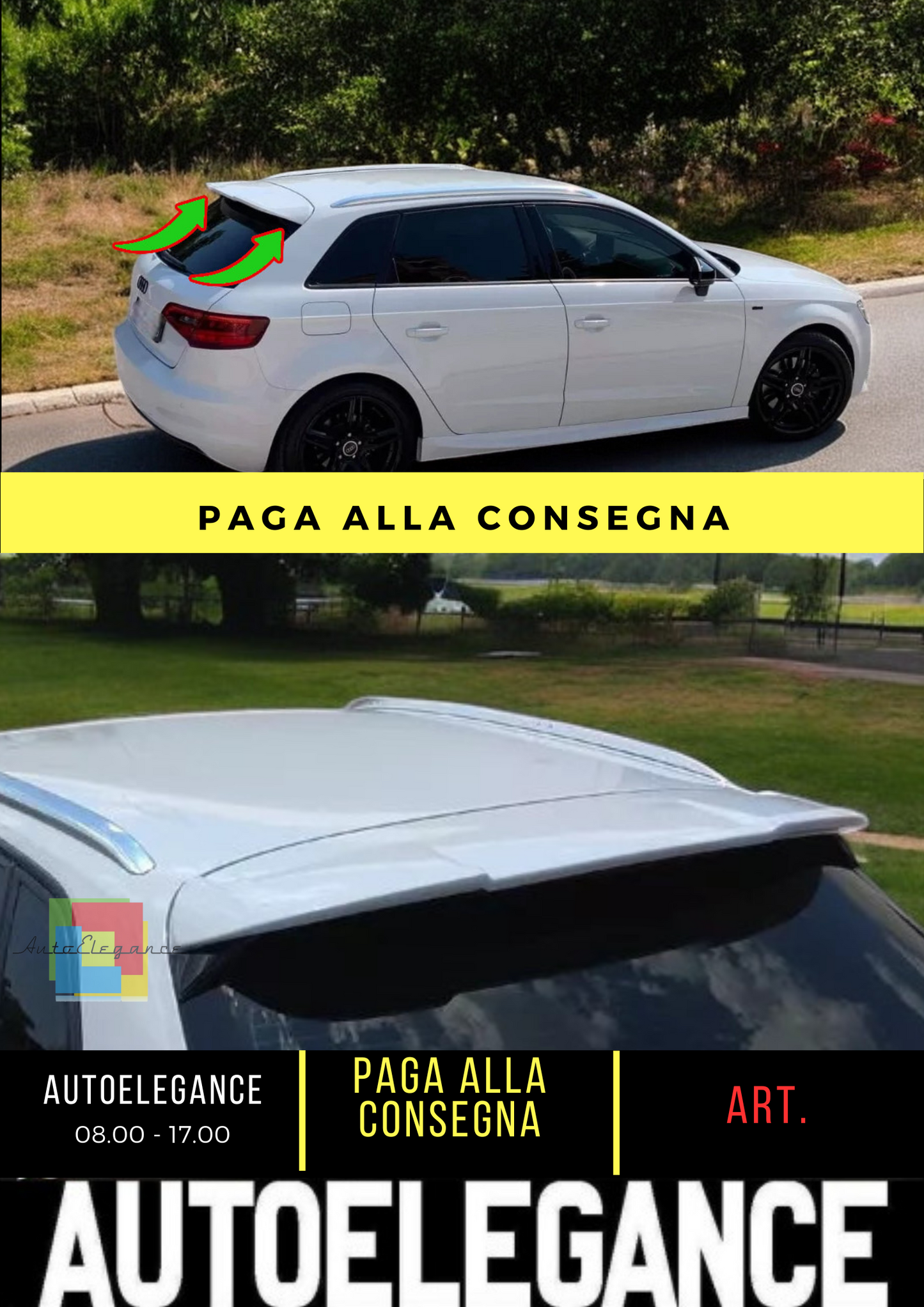 💫SPOILER TETTO ADATTO PER AUDI A3 8V SPORTBACK (2013-2020) PU UNPAINTED💫