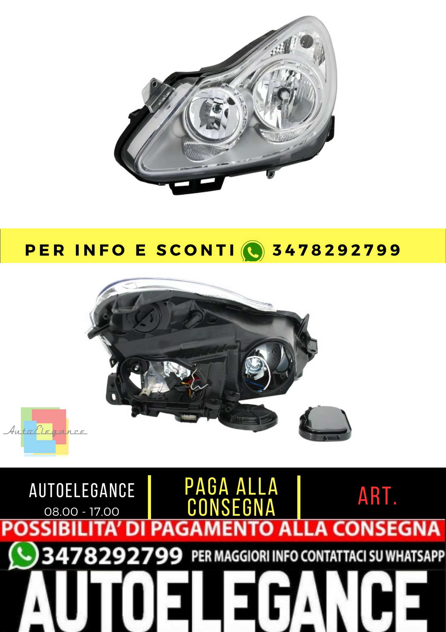 🔥Faro sinistro per faro anteriore Opel Corsa D 06-11 H1 H7🔥