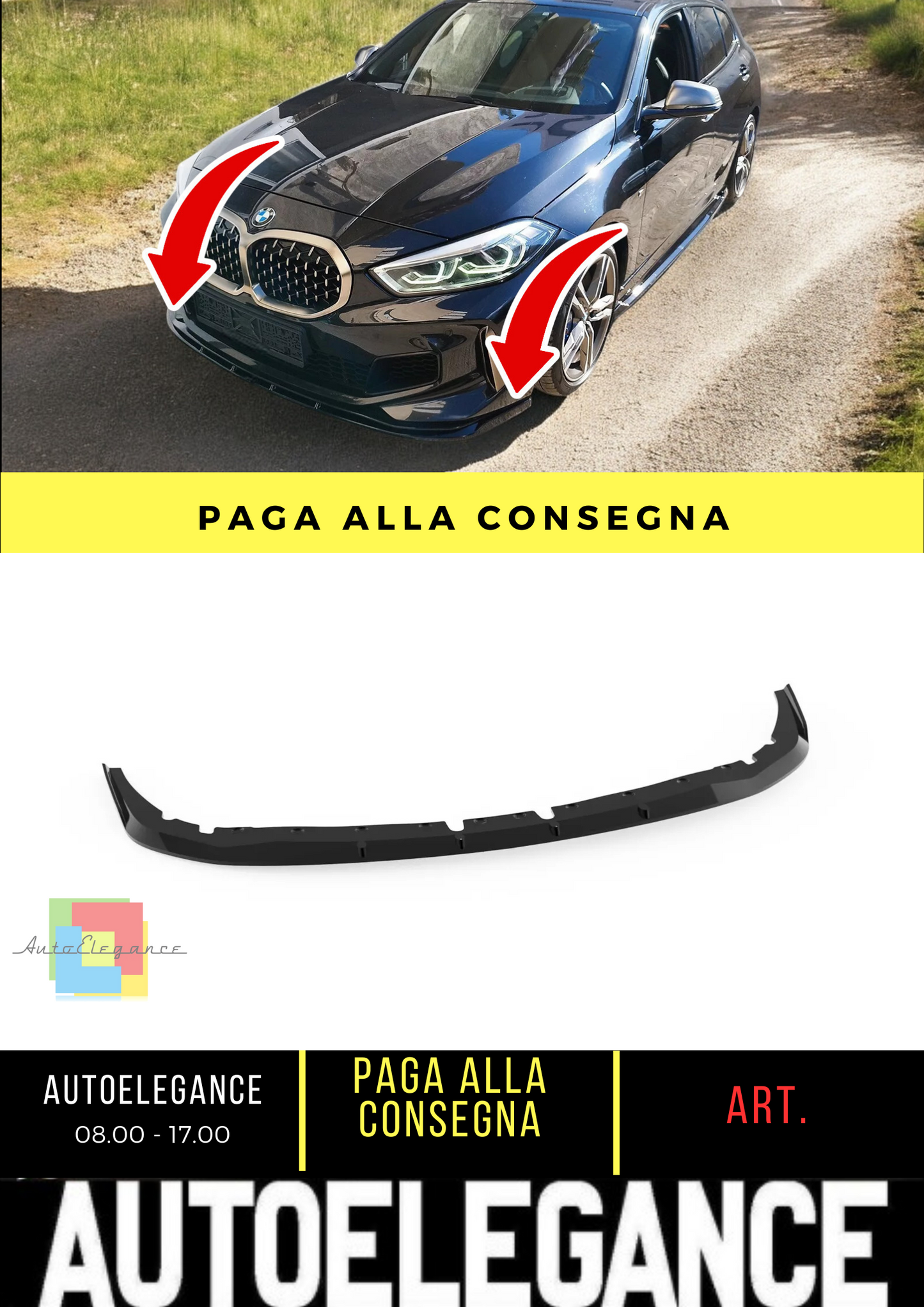 💫SPLITTER ANTERIORE ADATTO PER BMW M135i F40 NERO LUCIDO ABS💫