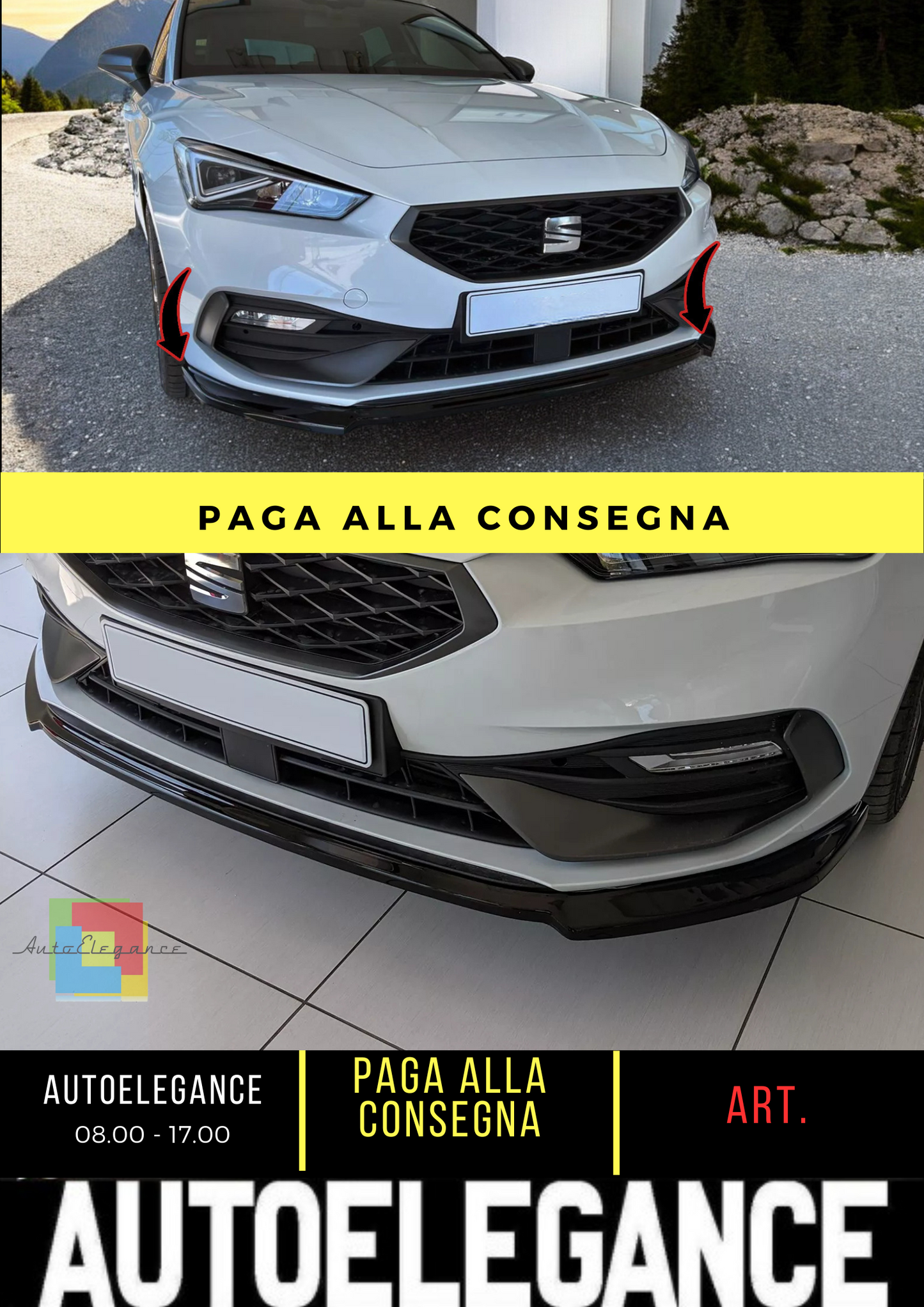 🔥SPLITTER ANTERIORE ADATTO PER SEAT LEON MK4 FR (2020-) NERO LUCIDO ABS🔥