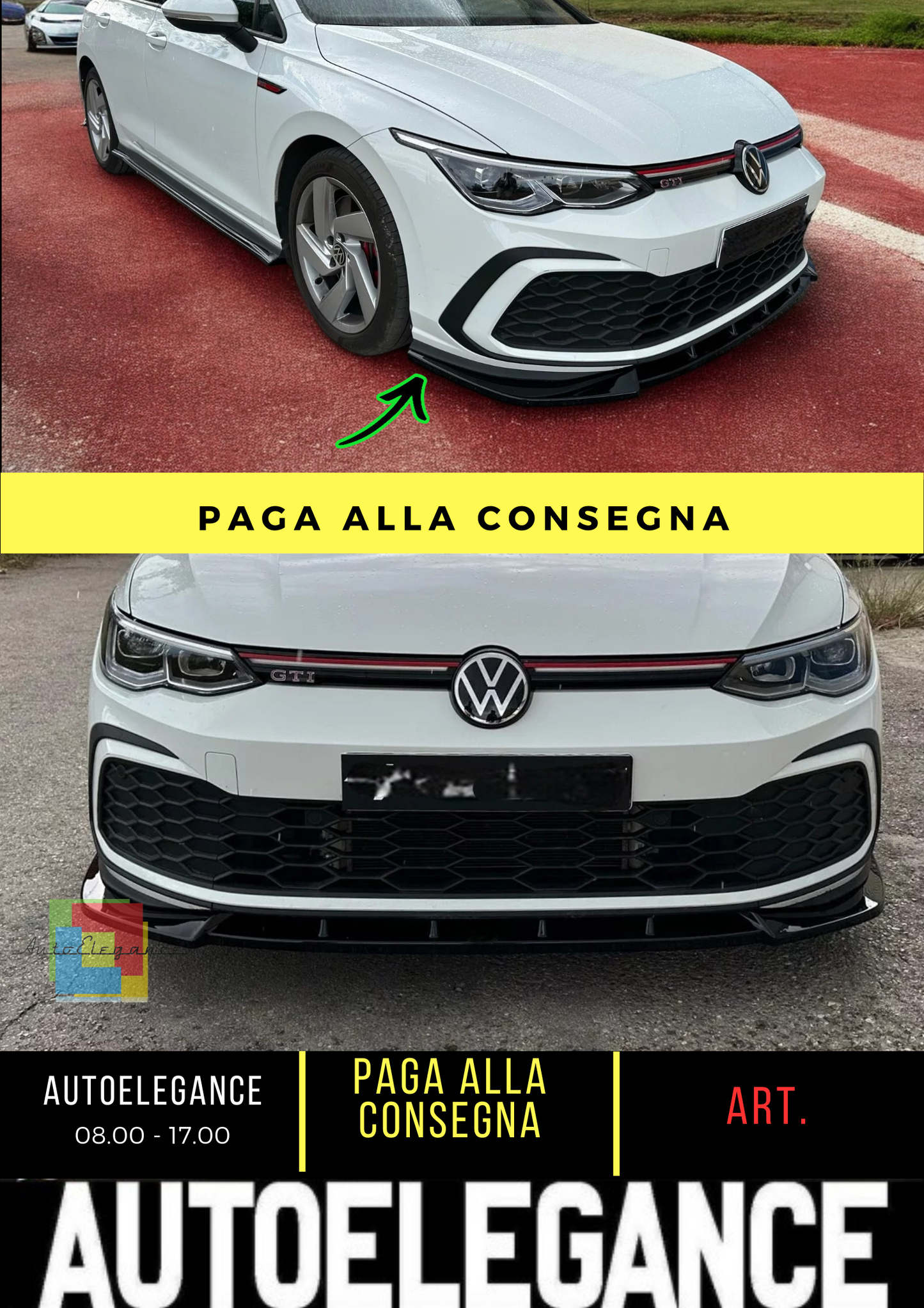 🔥SPLITTER ANTERIORE PER VOLKSWAGEN GOLF MK8 GTI / R-LINE (2019-) NERO LUCIDO 🔥
