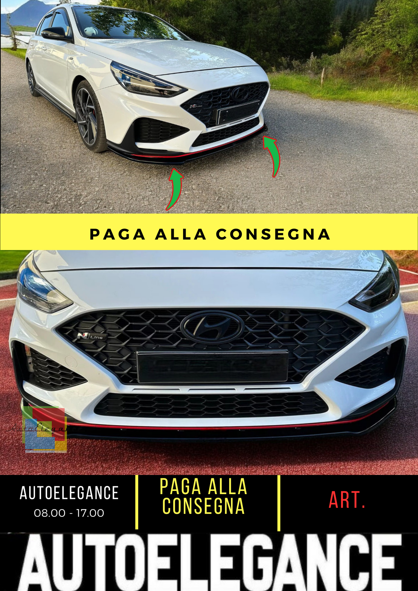 🔥SPLITTER ANTERIORE ADATTO PER HYUNDAI I30 MK3 N / N-LINE NERO LUCIDO ABS🔥