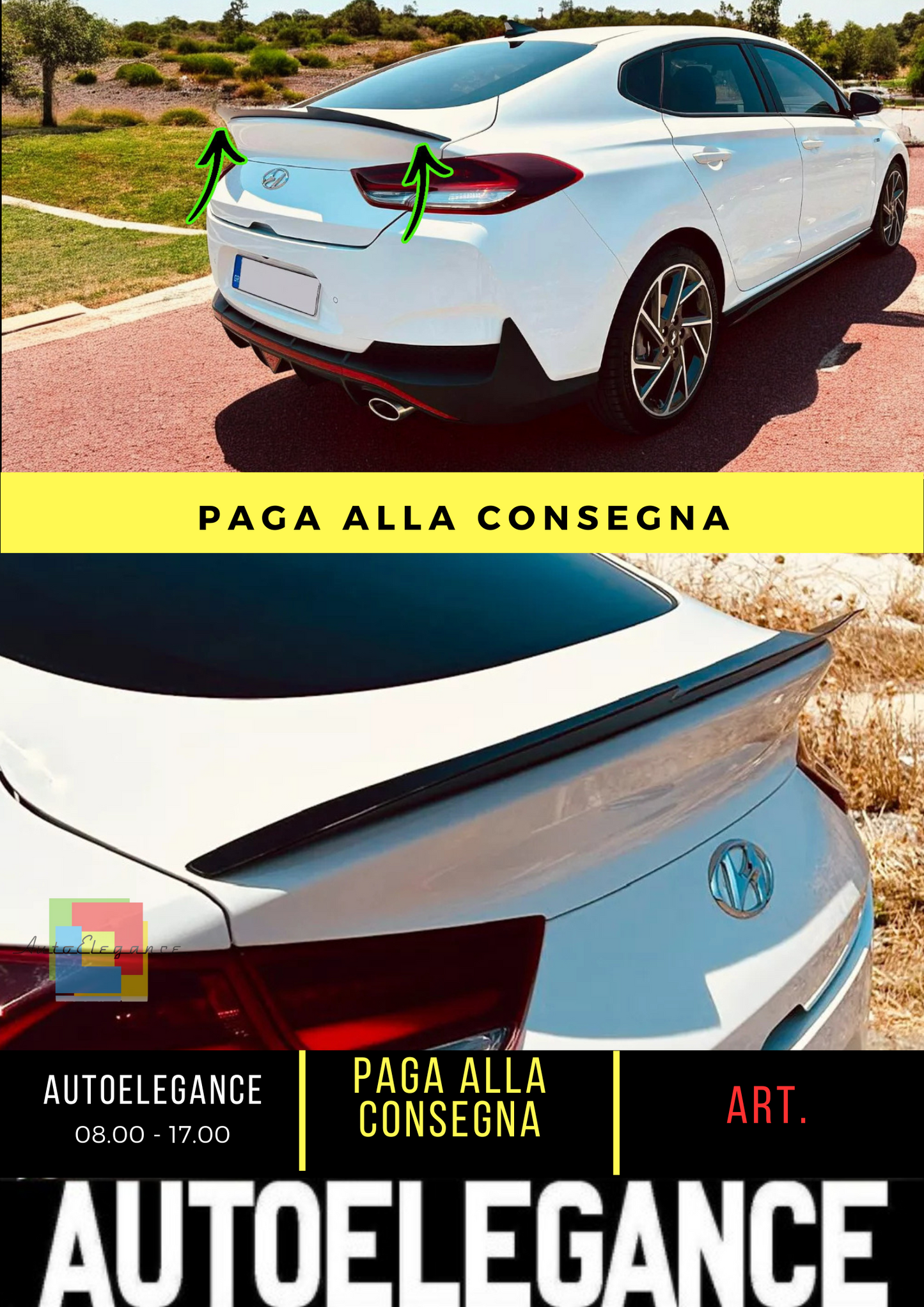 🔥SPOILER ESTENIONE ADATTO PER HYUNDAI I30 MK3 FASTBACK (2016-)ABS NERO LUCIDO🔥