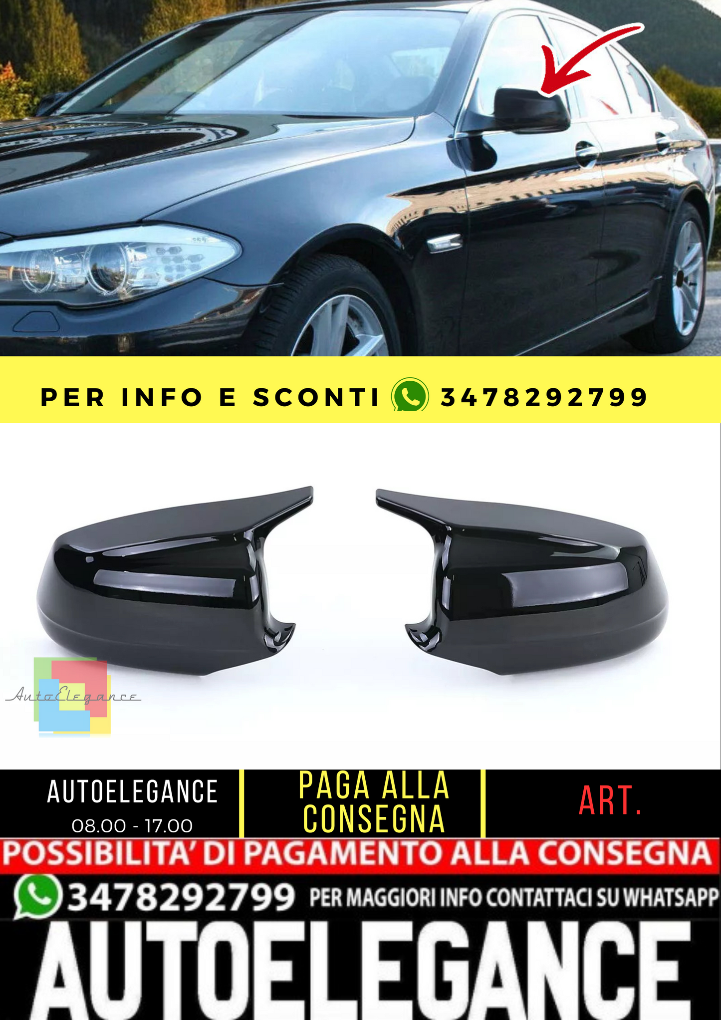 🔥Calotte per specchietti sportivi di ricambio nere lucide per BMW Serie 5 F10🔥