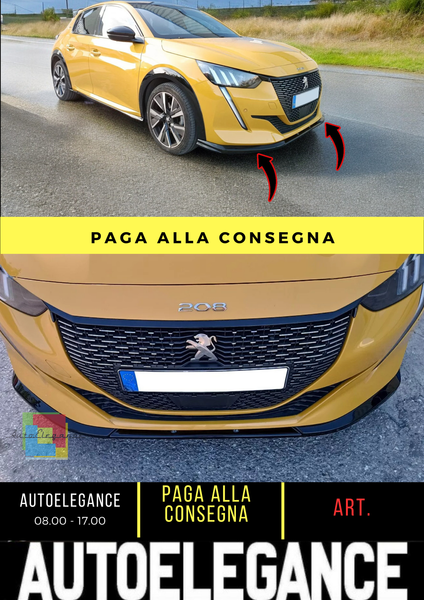 💕SPLITTER ANTERIORE V.2 ADATTO PER PEUGEOT 208 MK2 (2019-) NERO LUCIDO ABS💕