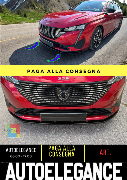 🔥SPLITTER ANTERIORE ADATTO PER PEUGEOT 308 MK3 (2021-) NERO LUCIDO ABS🔥
